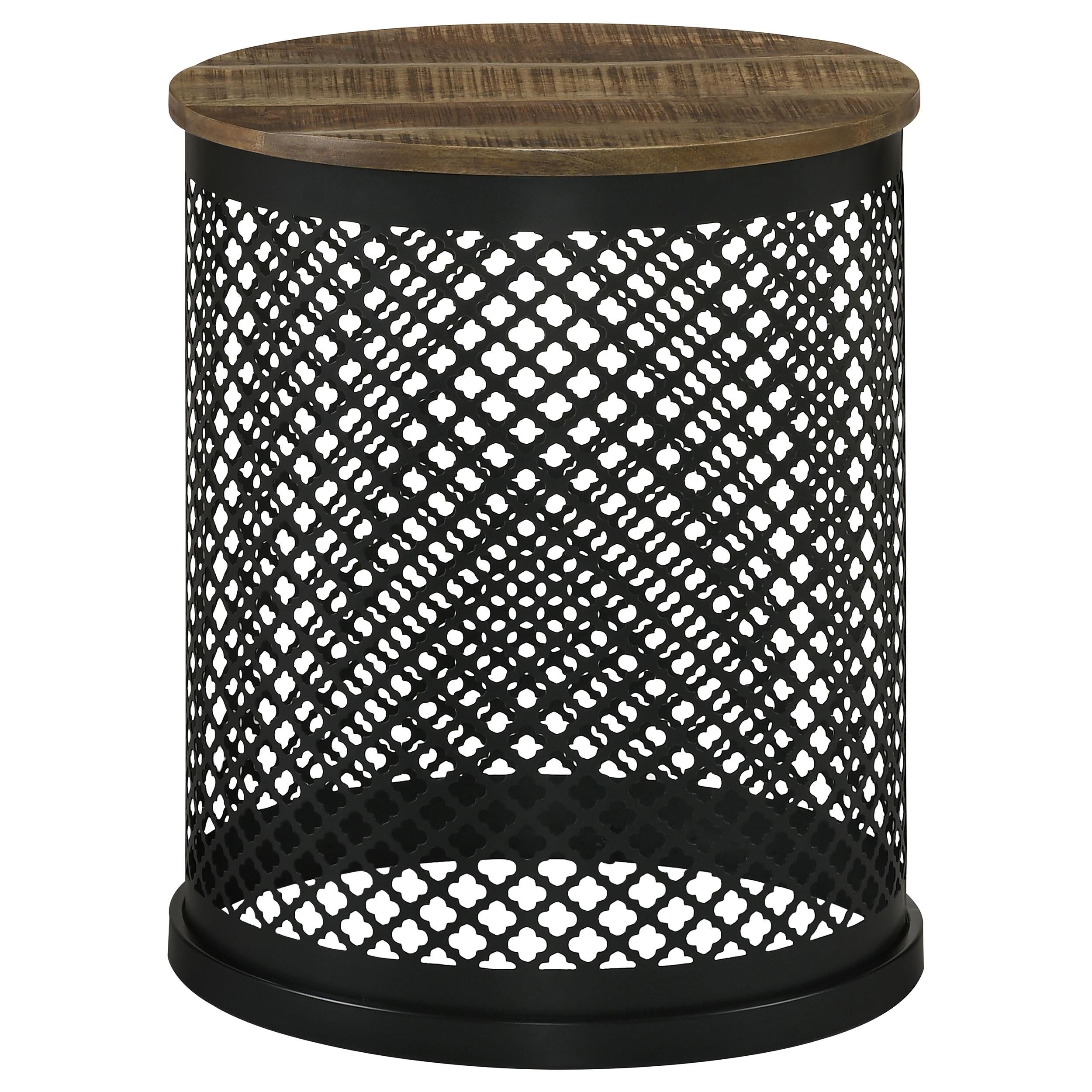 Coaster Furniture Aurora 935990 Round Drum Base Accent Side Table - Natural and Black - Image 1