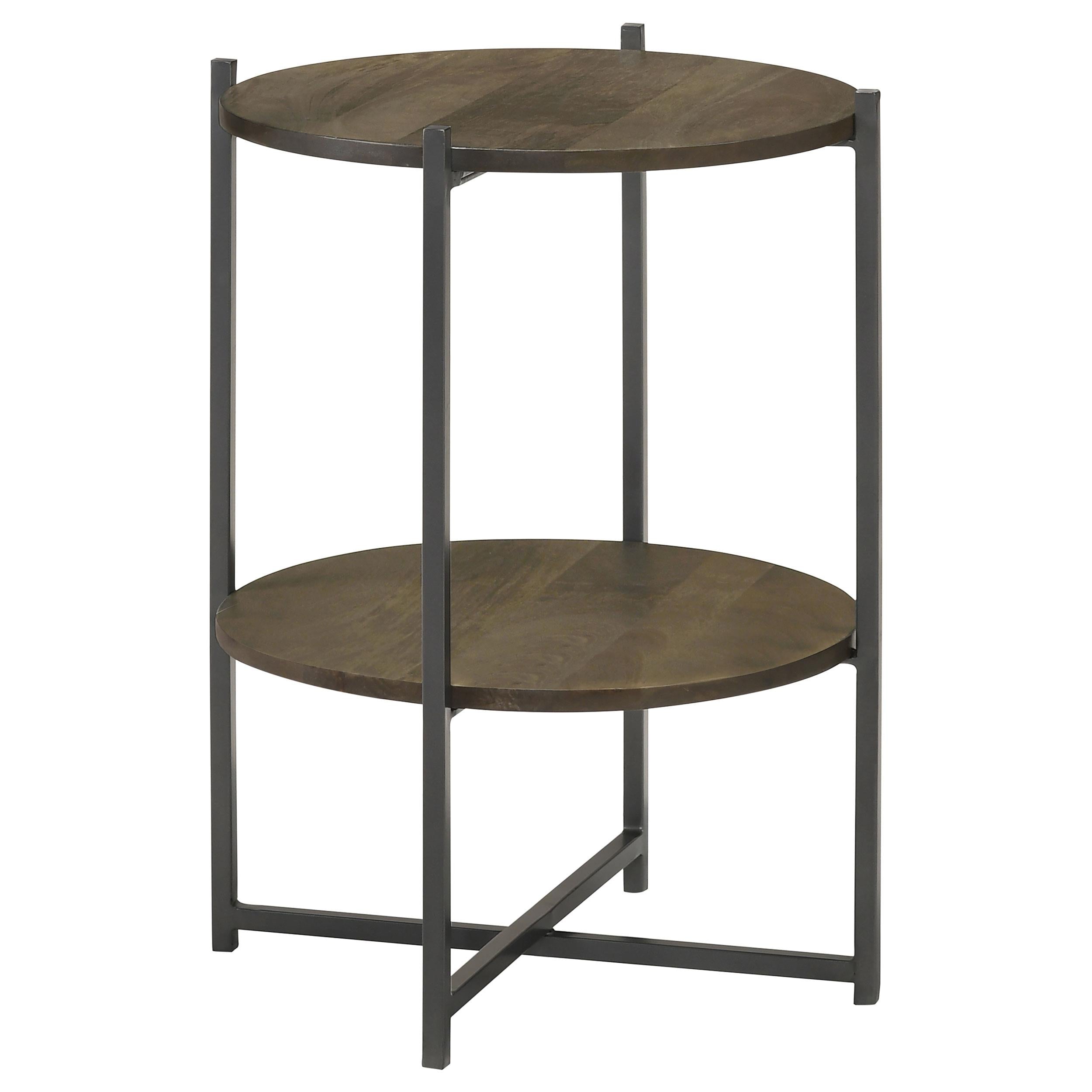 Coaster Furniture Axel 935993 Round Accent Table with Open Shelf – Natural and Gunmetal