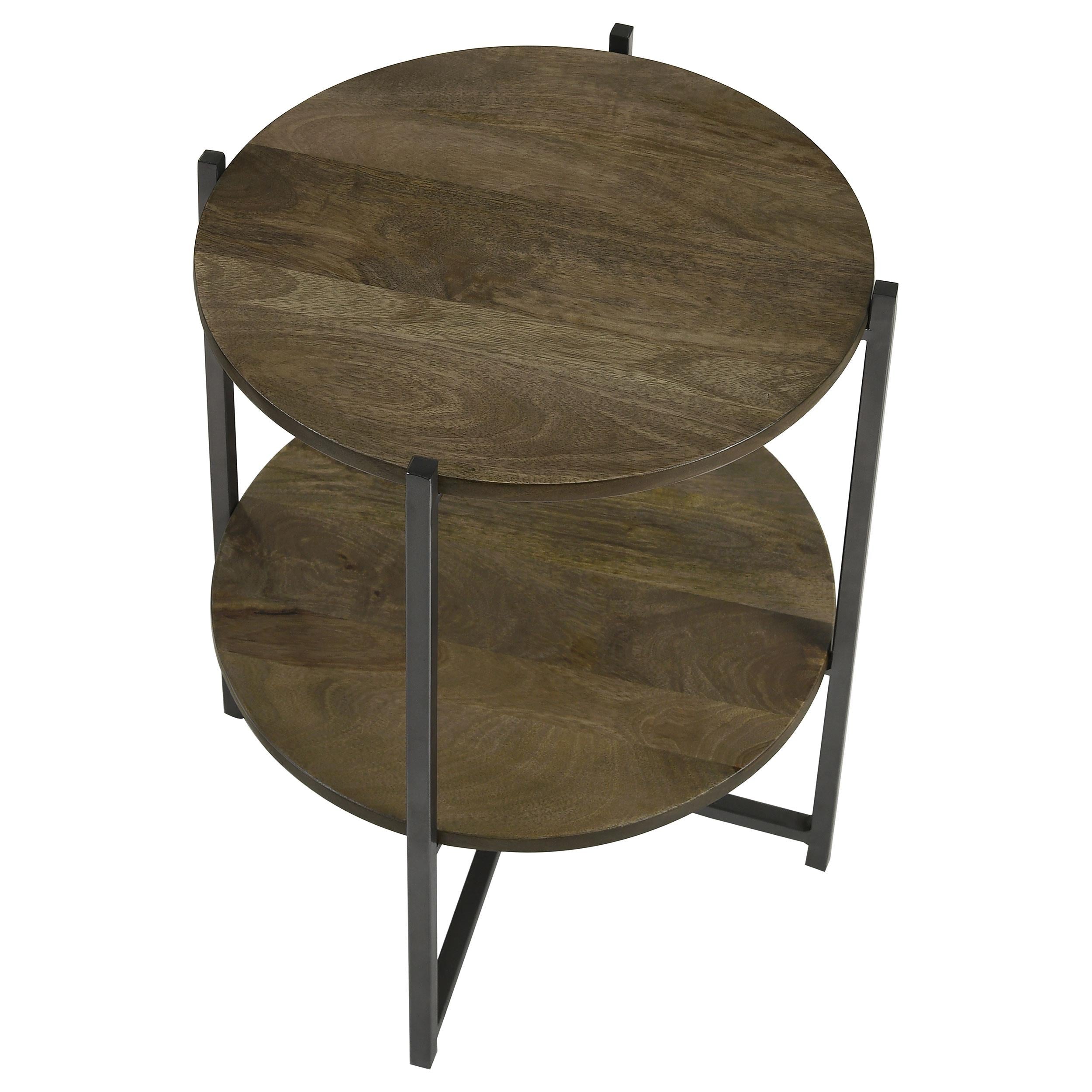 Coaster Furniture Axel 935993 Round Accent Table with Open Shelf - Natural and Gunmetal - Image 2