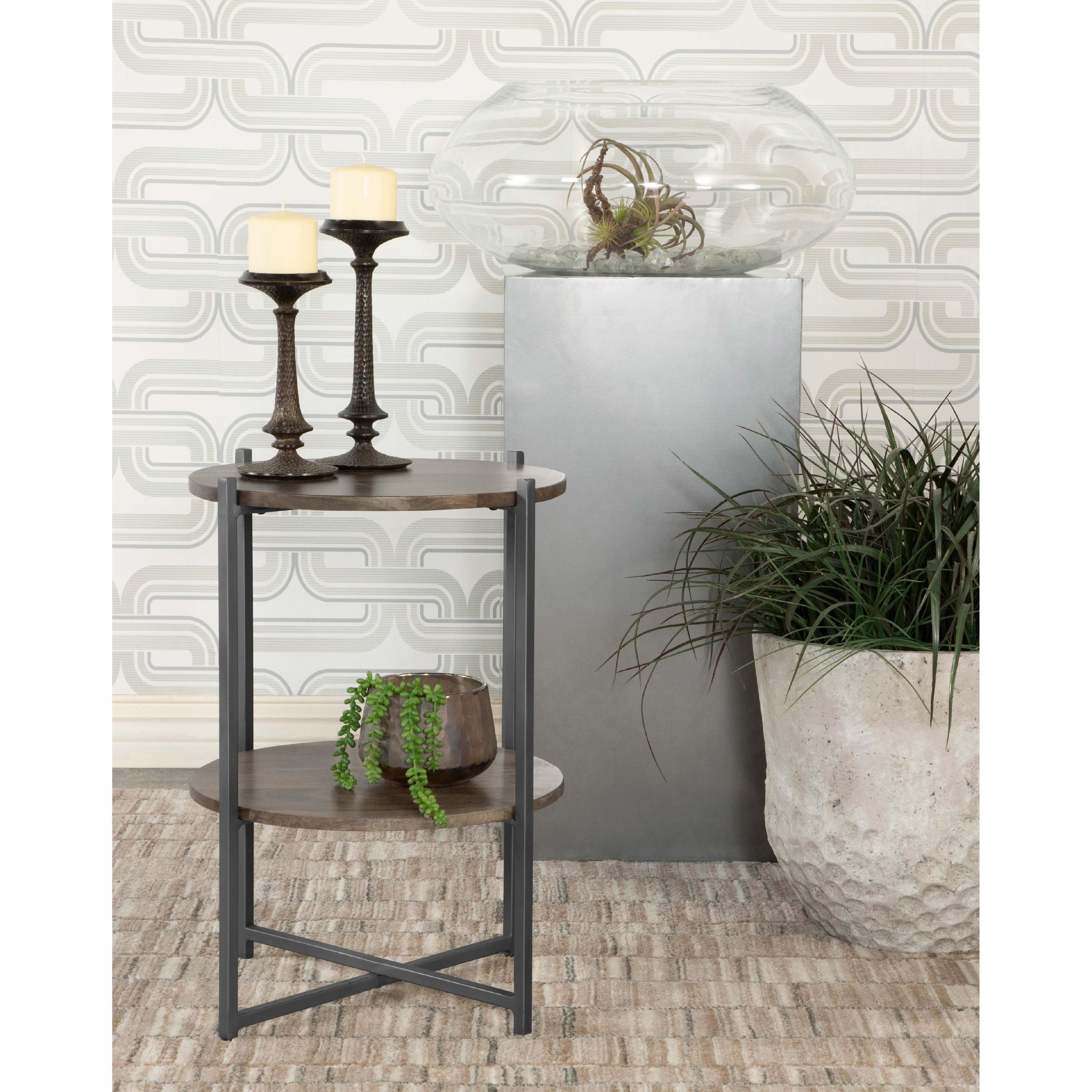 Coaster Furniture Axel 935993 Round Accent Table with Open Shelf - Natural and Gunmetal - Image 3