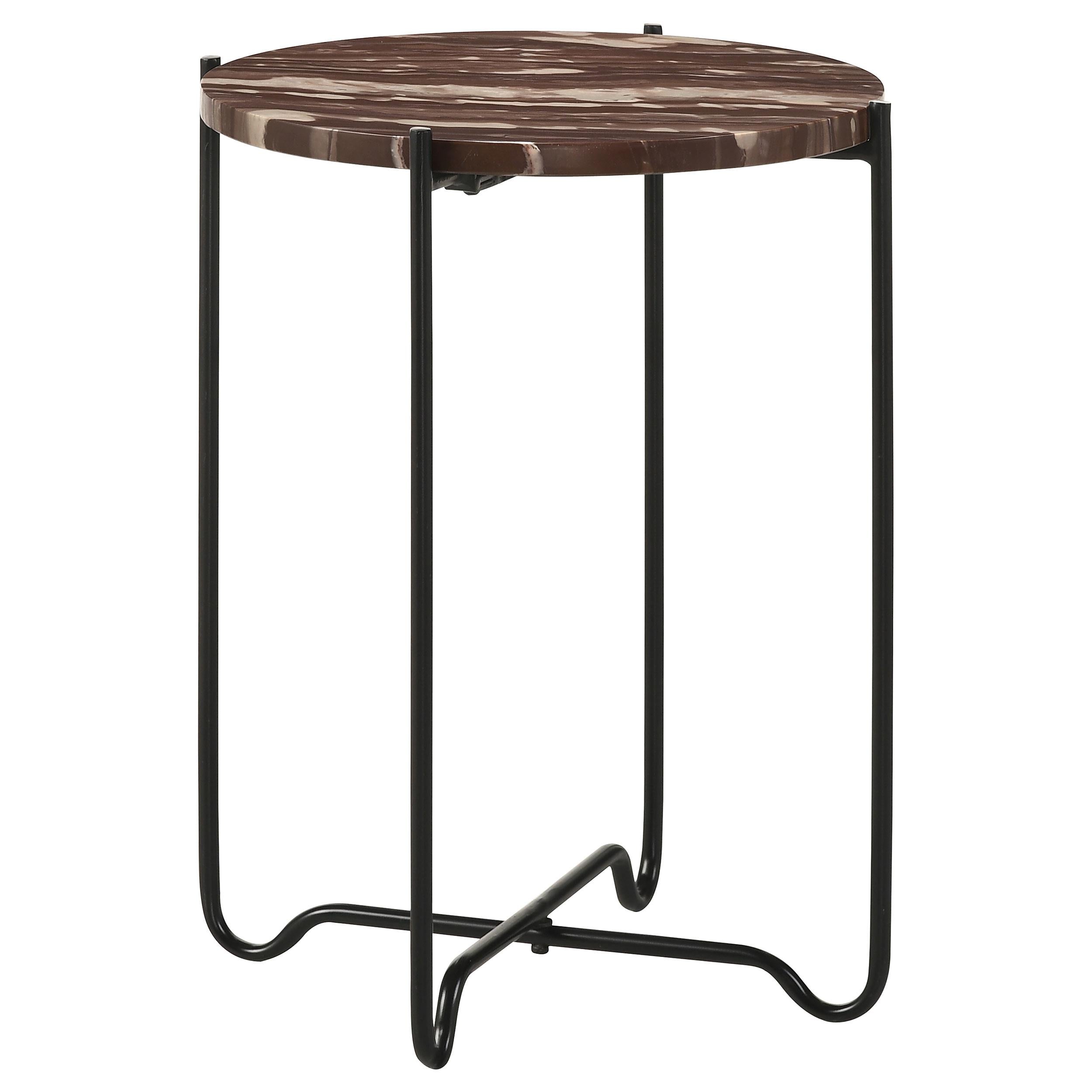 Coaster Furniture Latifa 936010 Round Marble Top Accent Side Table - Red and Black - Image 1