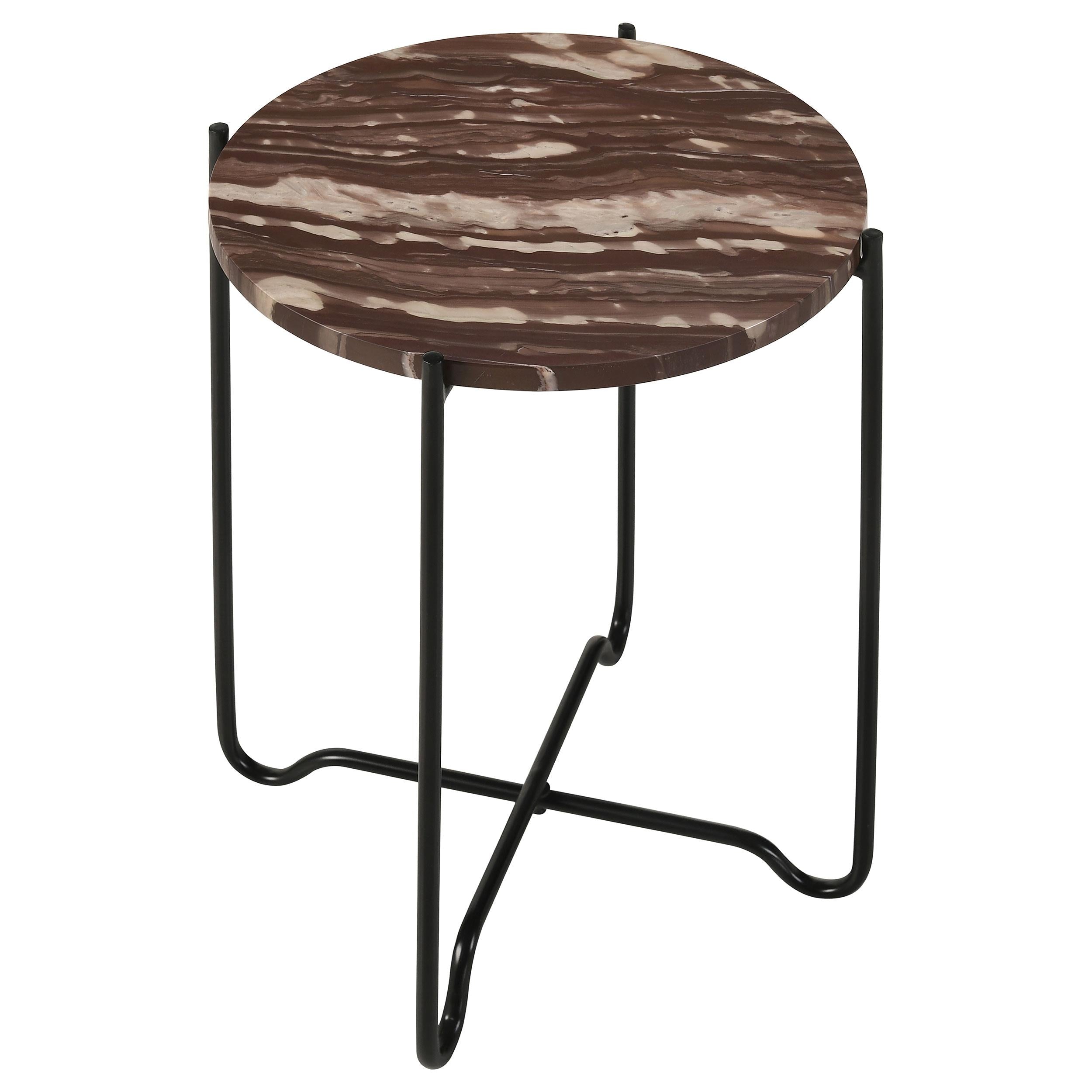 Coaster Furniture Latifa 936010 Round Marble Top Accent Side Table - Red and Black - Image 2
