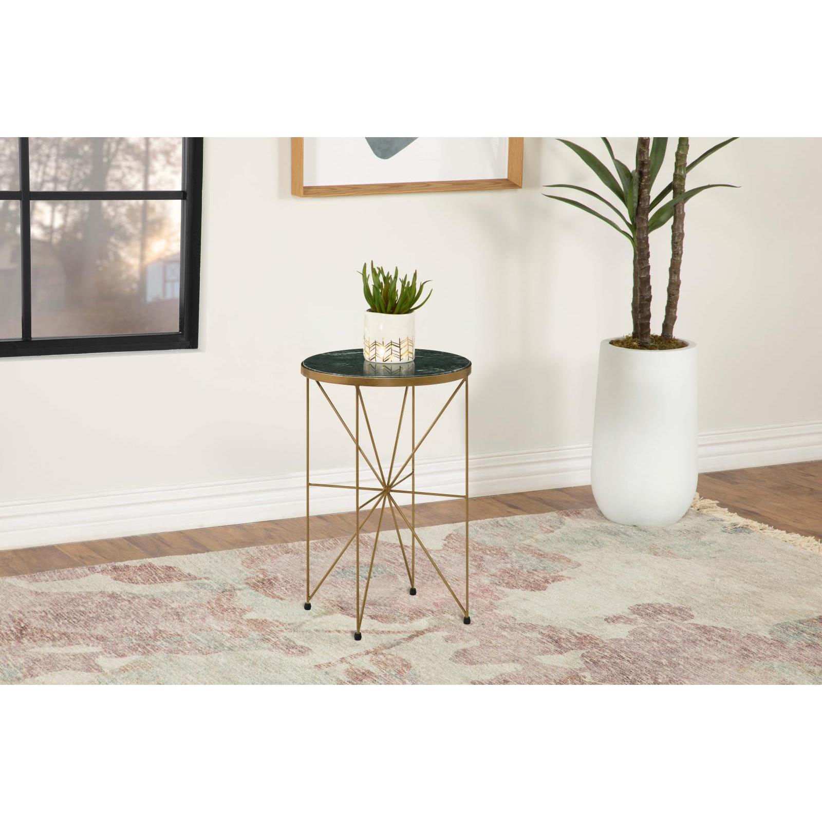 Coaster Furniture Eliska 936061 Round Green Marble Top Accent Side Table - Antique Gold - Image 2