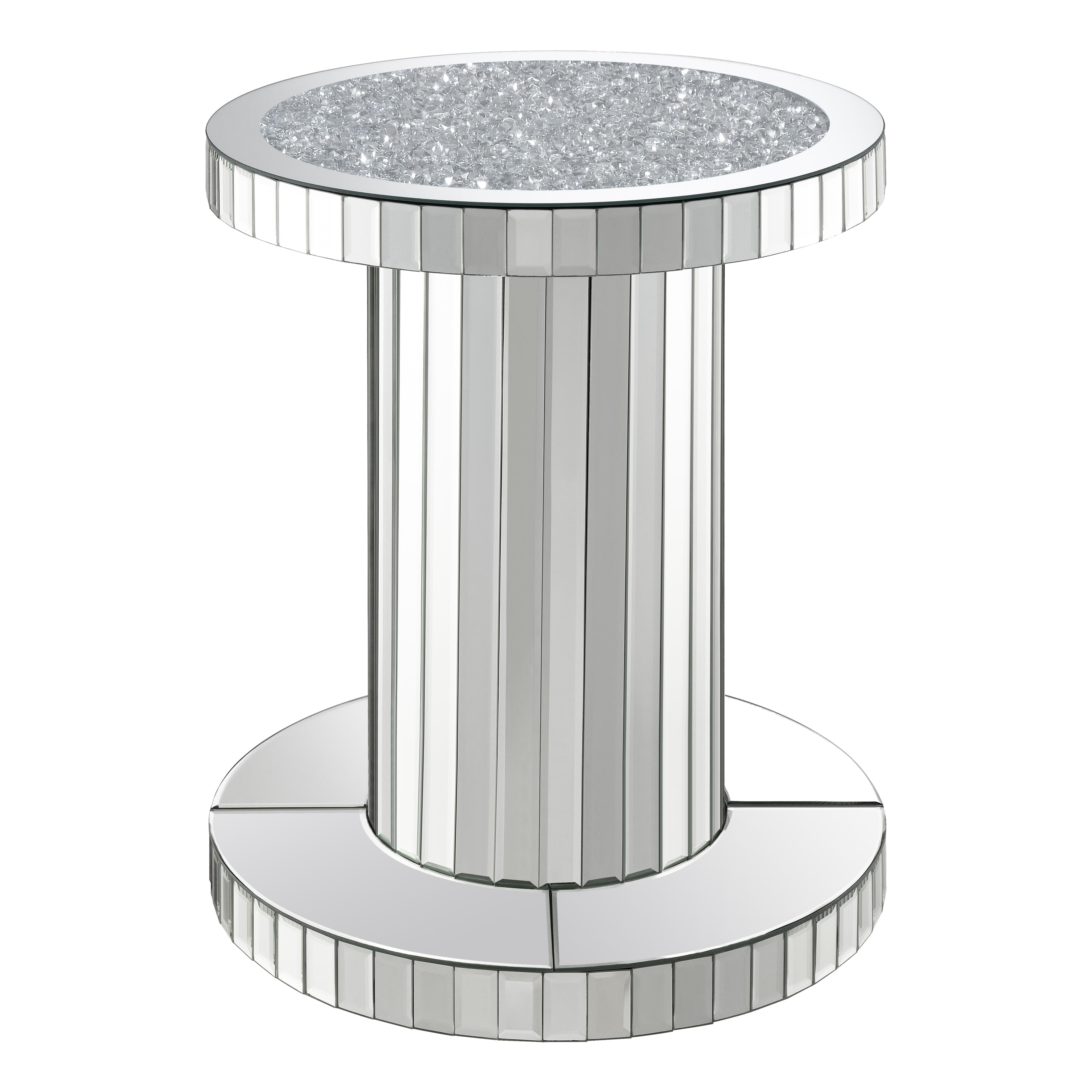 Coaster Furniture Dorielle 936125 Round Mirrored Acrylic Crystal Side Table - Silver - Image 1