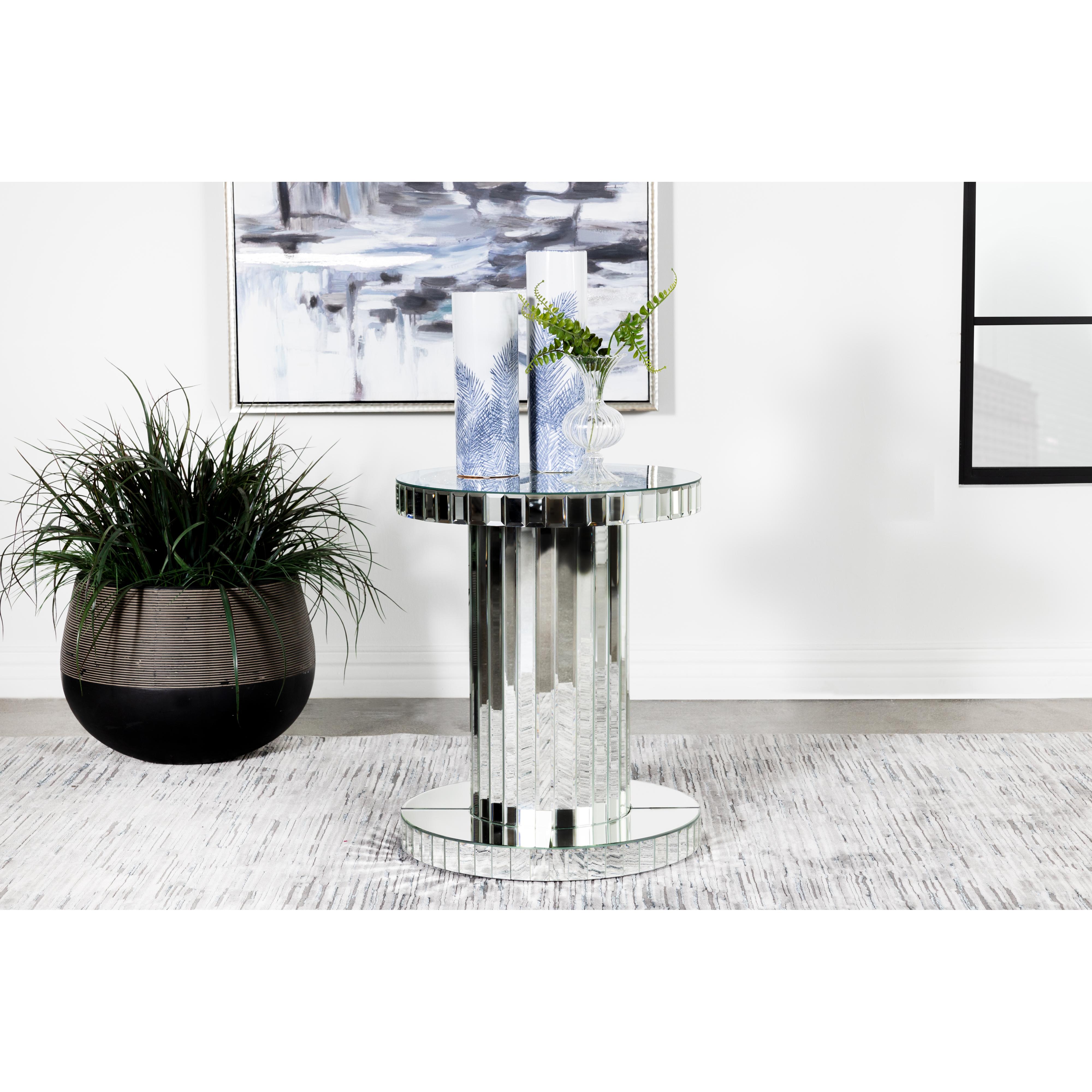 Coaster Furniture Dorielle 936125 Round Mirrored Acrylic Crystal Side Table - Silver - Image 2