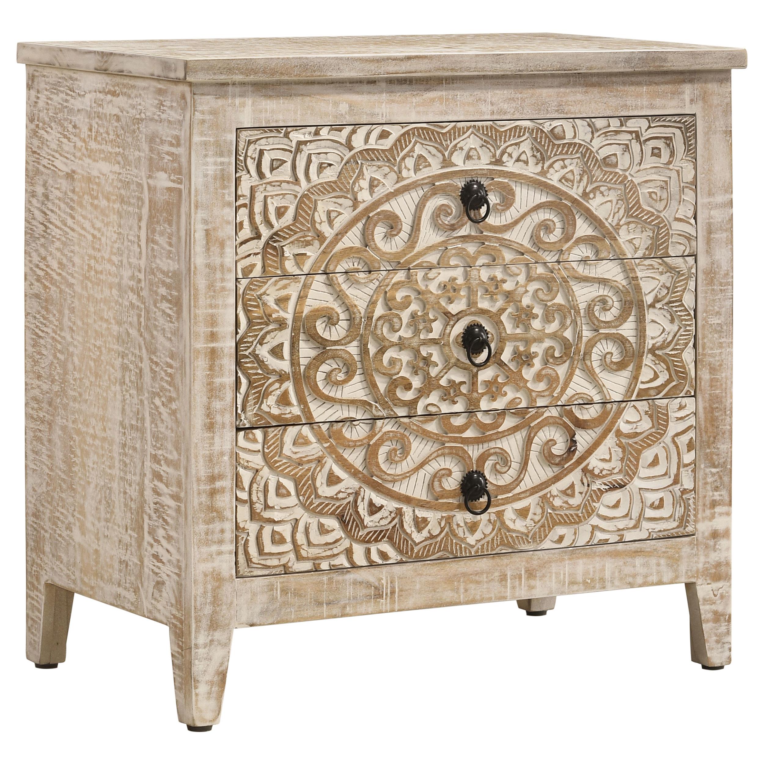 Coaster Furniture Mariska 950390 3-Drawer Wood Mandala Cabinet – Distressed White