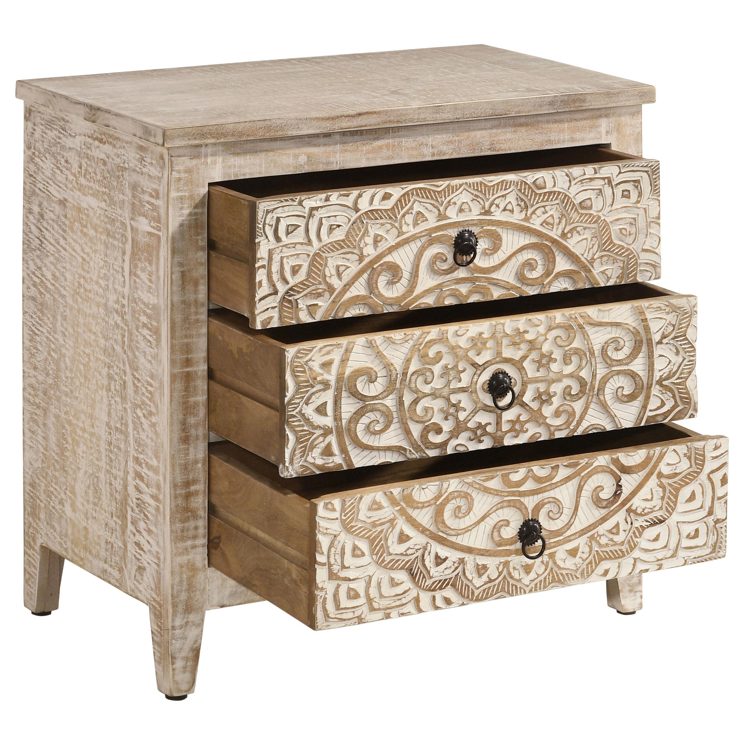 Coaster Furniture Mariska 950390 3-Drawer Wood Mandala Cabinet - Distressed White - Image 2