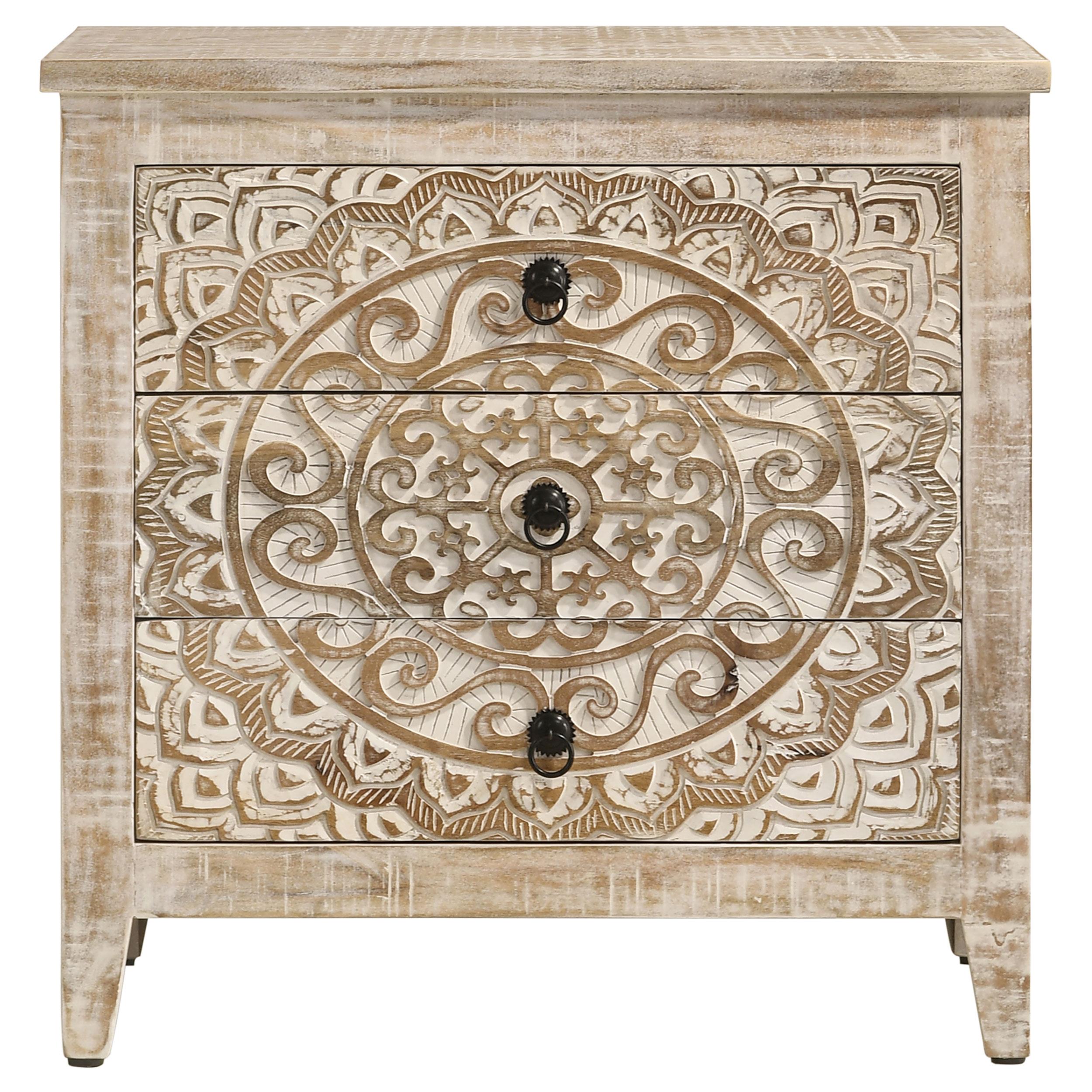 Coaster Furniture Mariska 950390 3-Drawer Wood Mandala Cabinet - Distressed White - Image 3