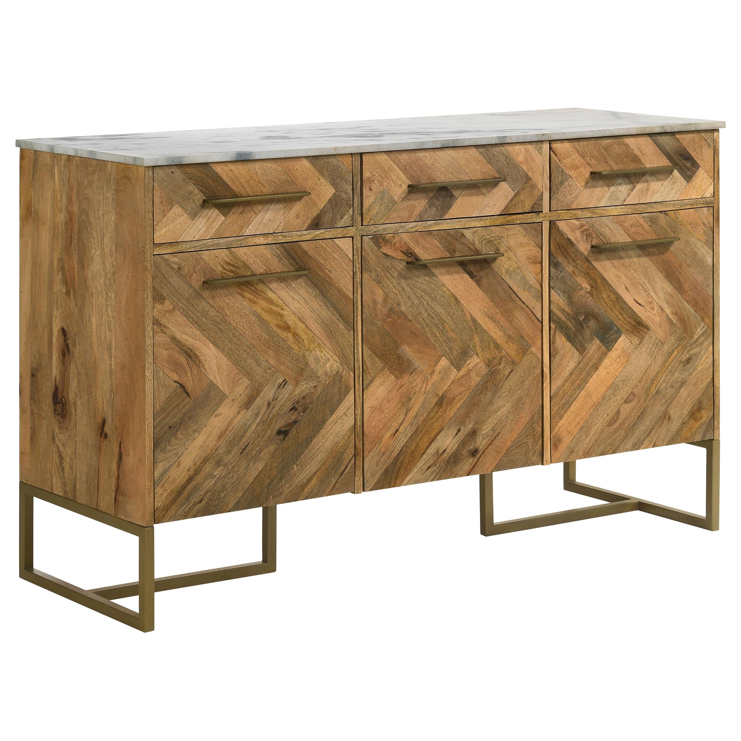 Coaster Furniture Keaton 951138 3-door Marble Top Herringbone Accent Cabinet – Natural