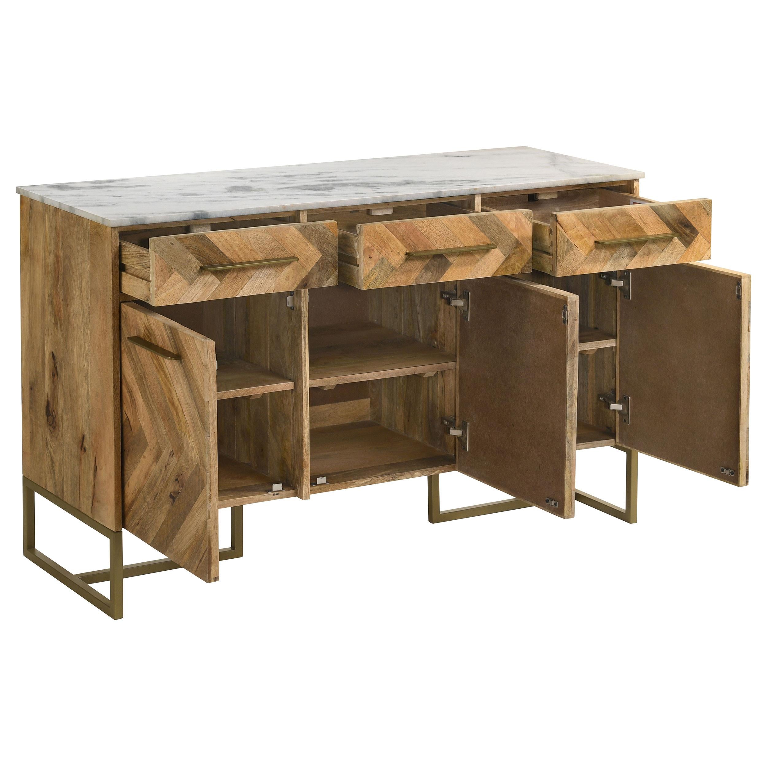 Coaster Furniture Keaton 951138 3-door Marble Top Herringbone Accent Cabinet - Natural - Image 2