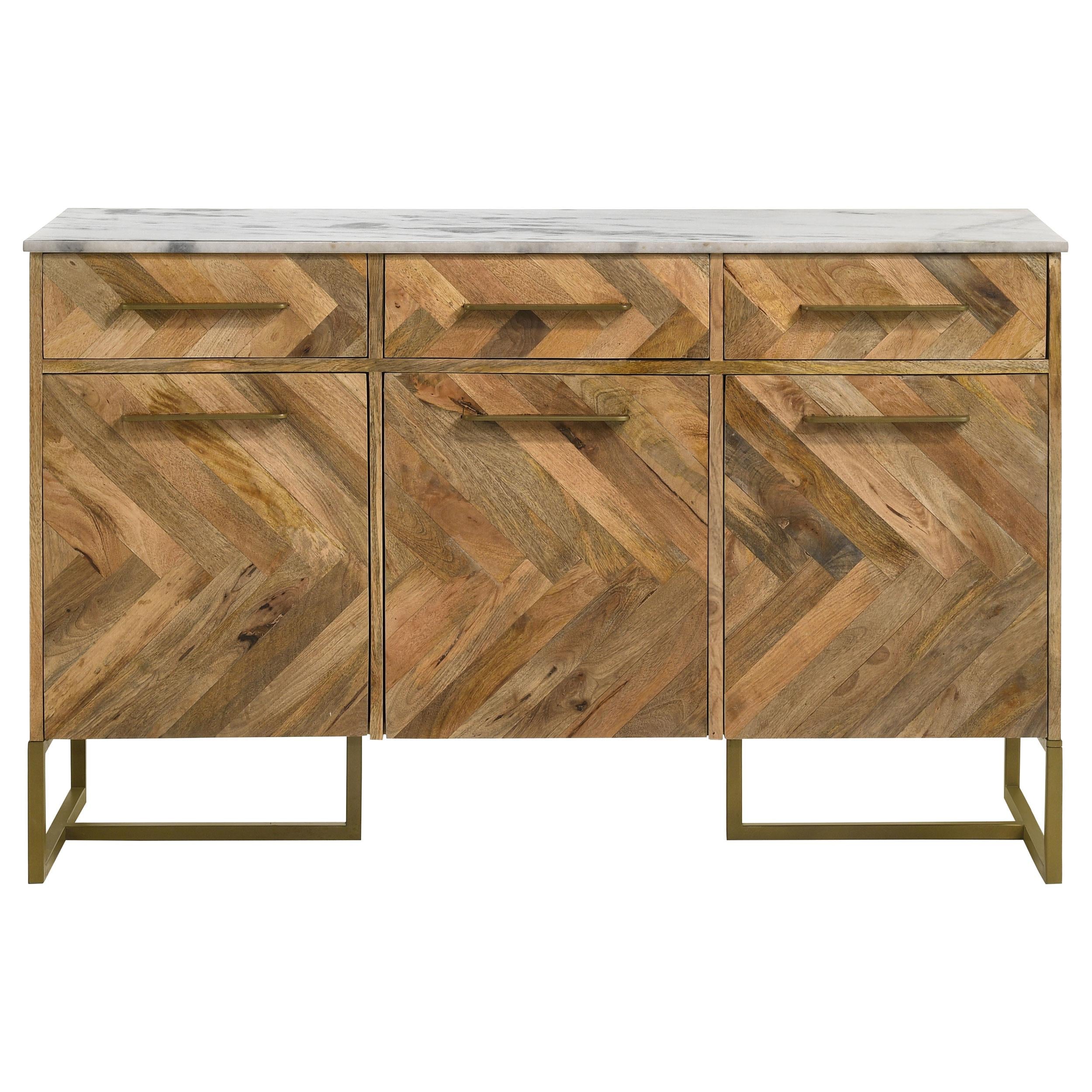 Coaster Furniture Keaton 951138 3-door Marble Top Herringbone Accent Cabinet - Natural - Image 3
