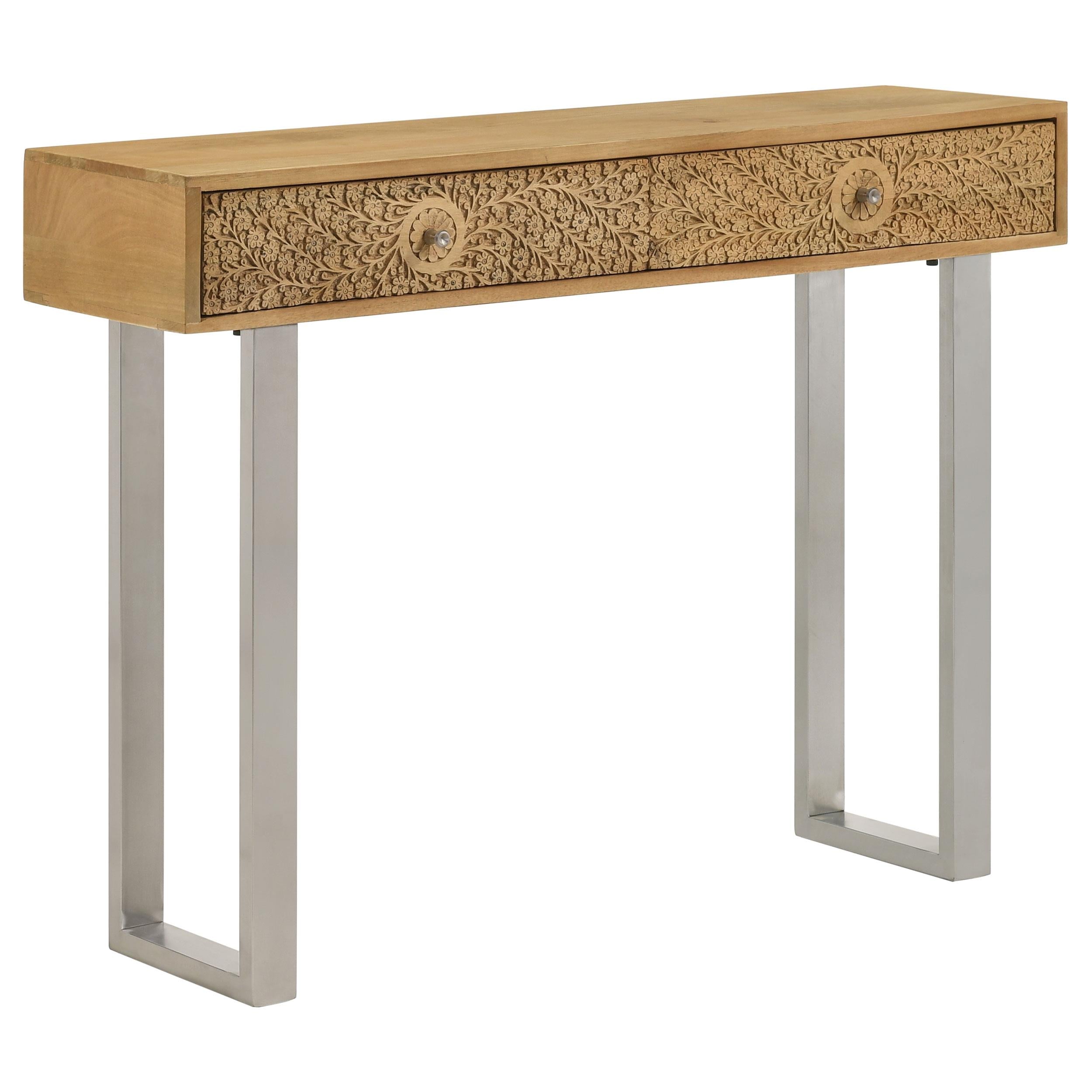 Coaster Furniture Draco 953512 2-Drawer Console Table Hand Carved Details – Natural