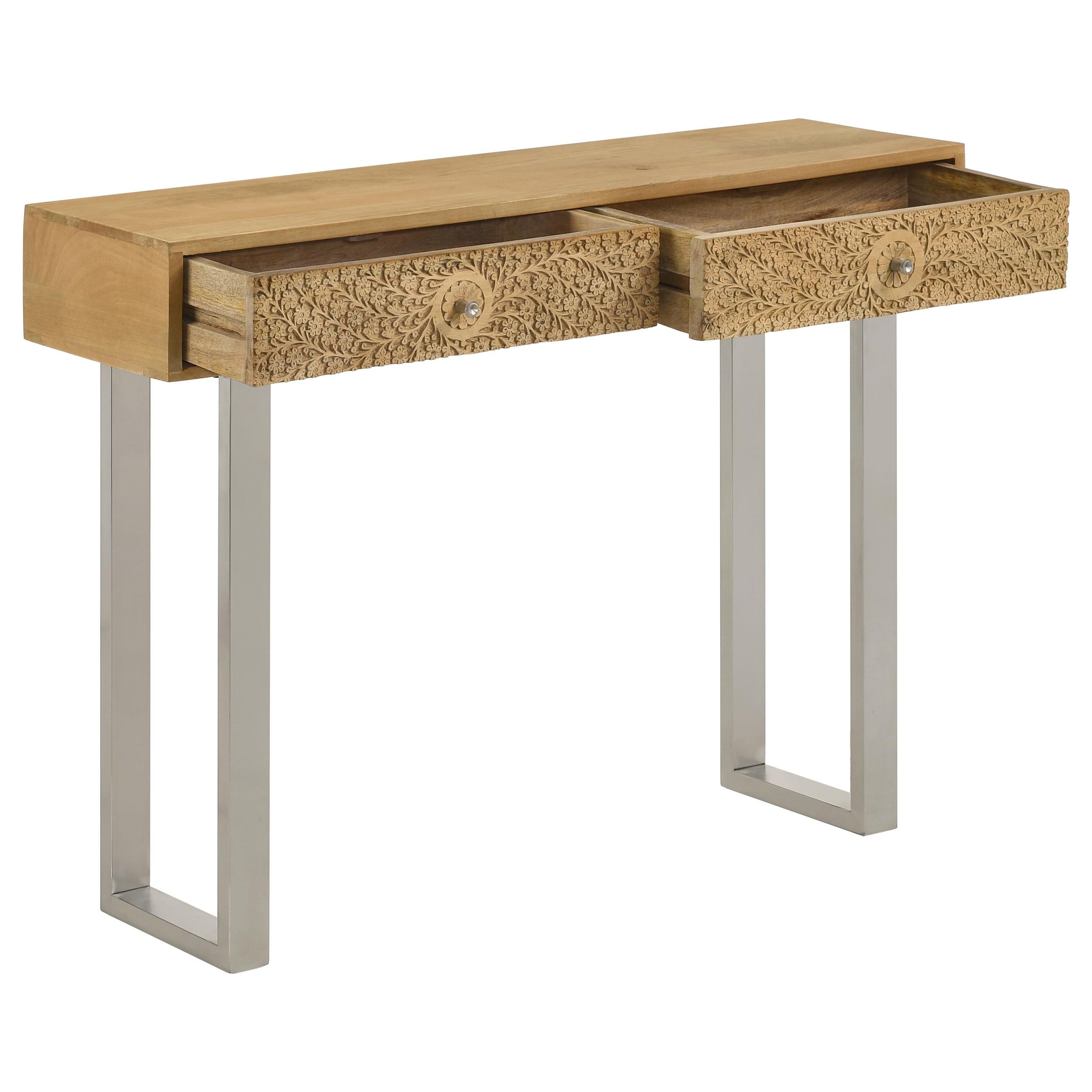Coaster Furniture Draco 953512 2-Drawer Console Table Hand Carved Details - Natural - Image 2