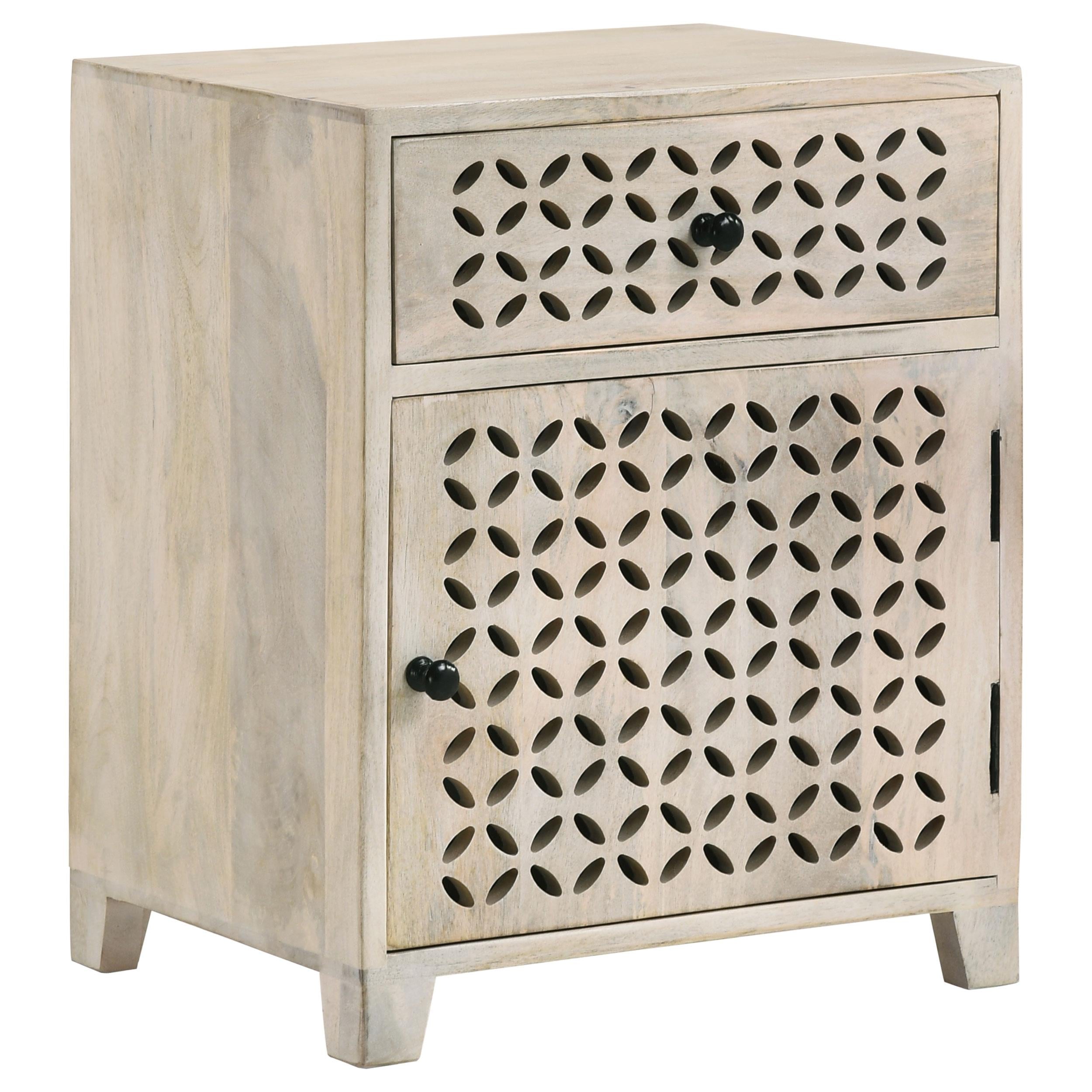 Coaster Furniture August 953569 1-Drawer Trellis Pattern Storage Cabinet – White Washed