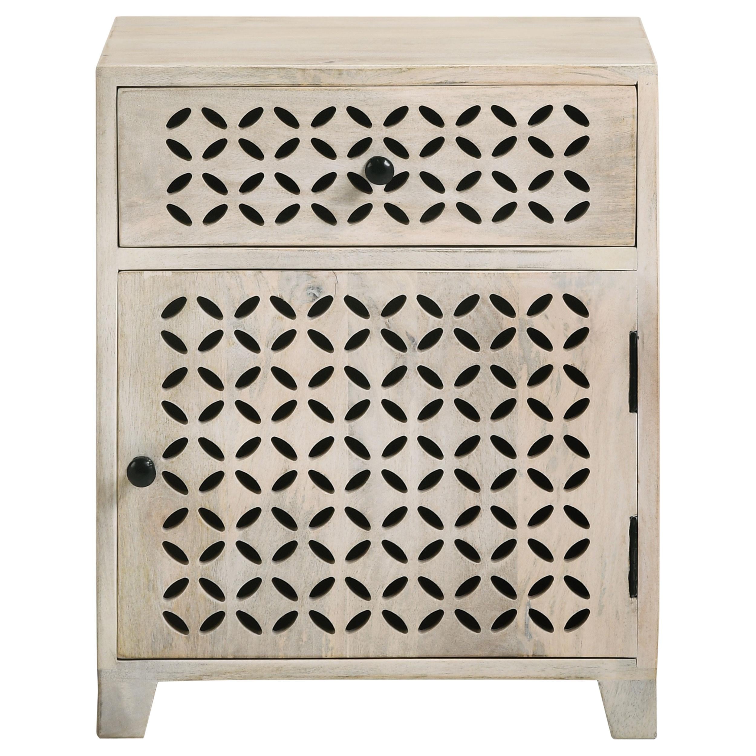 Coaster Furniture August 953569 1-Drawer Trellis Pattern Storage Cabinet - White Washed - Image 3