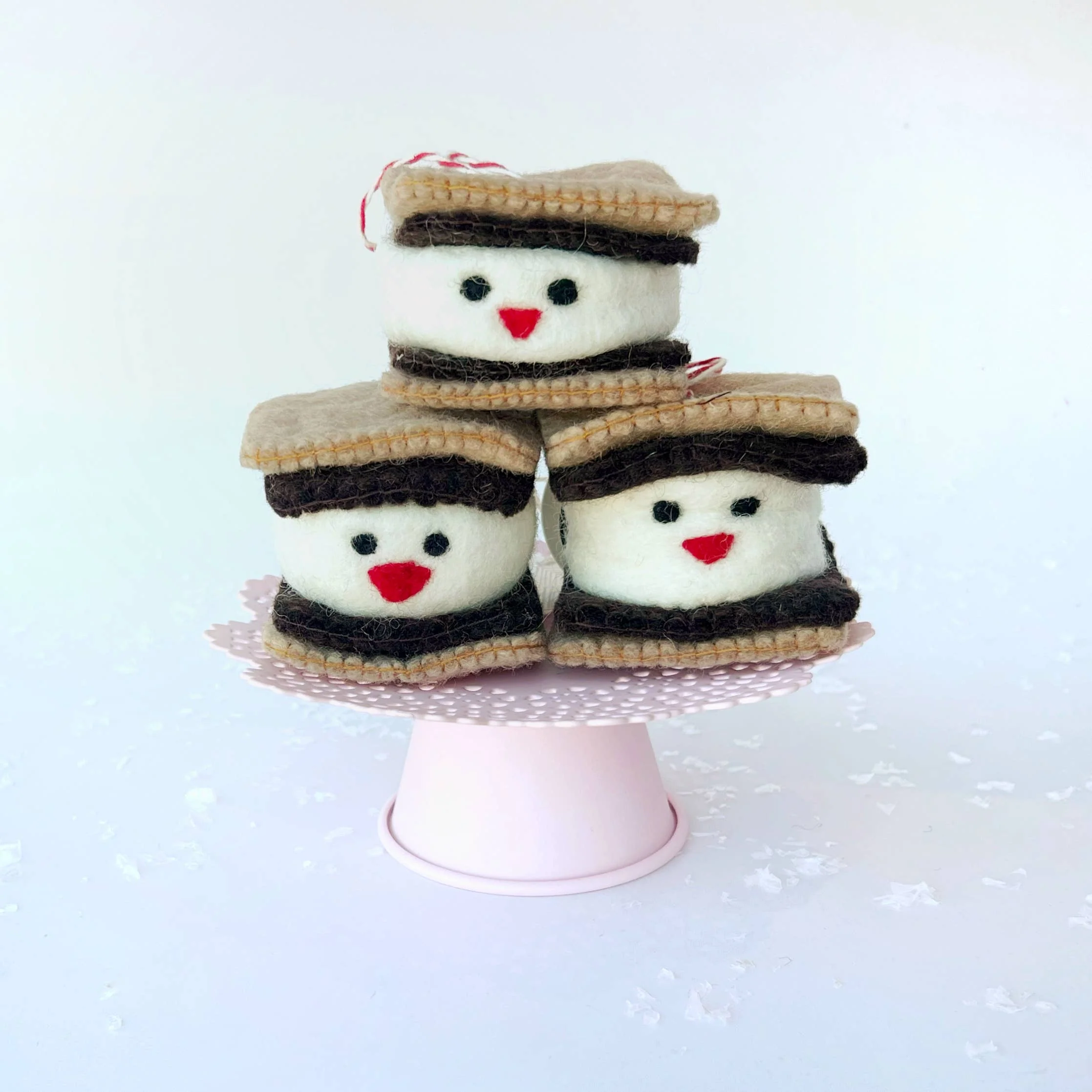 Smiling S'more Felt Wool Christmas Ornament - Image 1