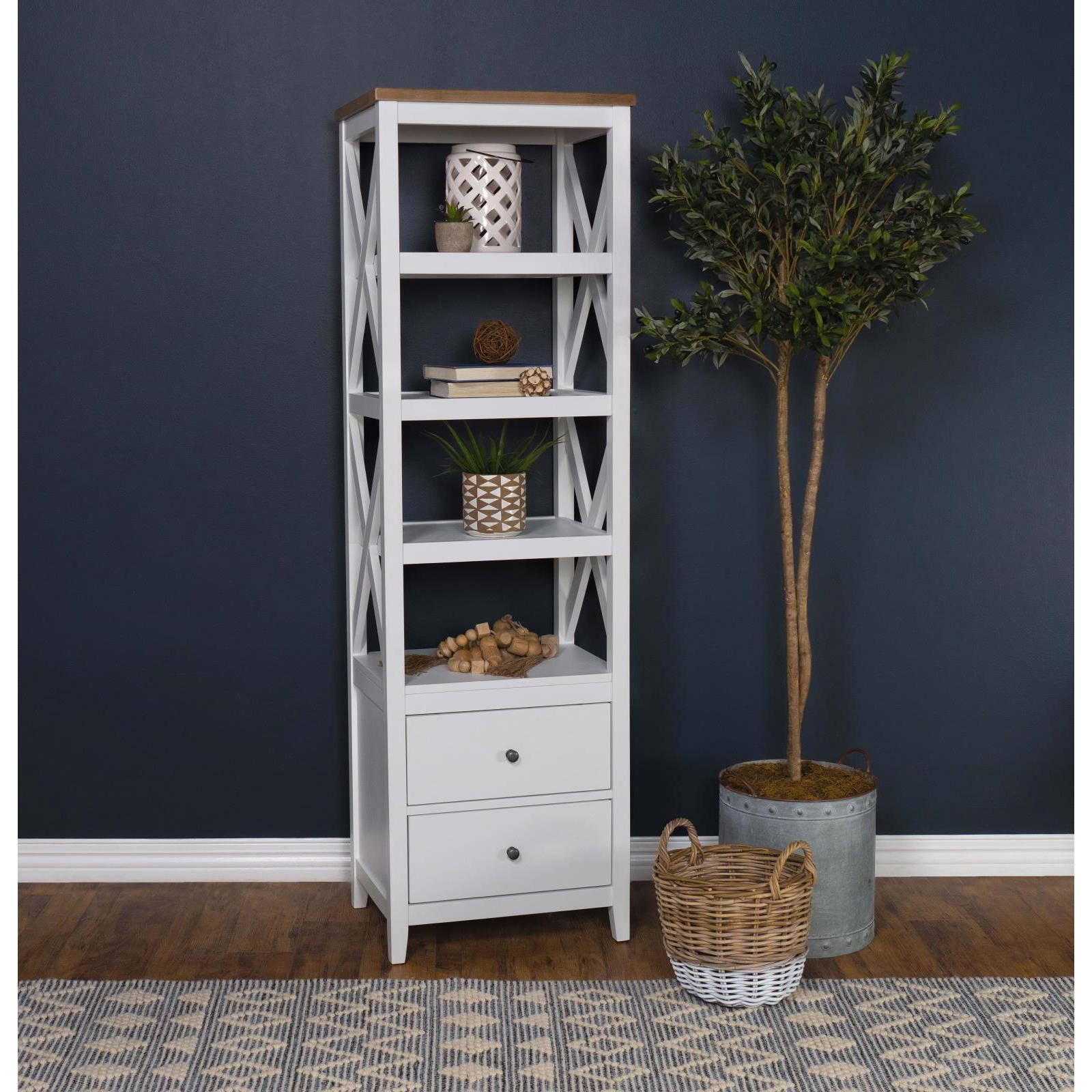 Coaster Furniture Hollis 708254 4-shelf Wood Media Tower with Drawers - Brown and White - Image 2