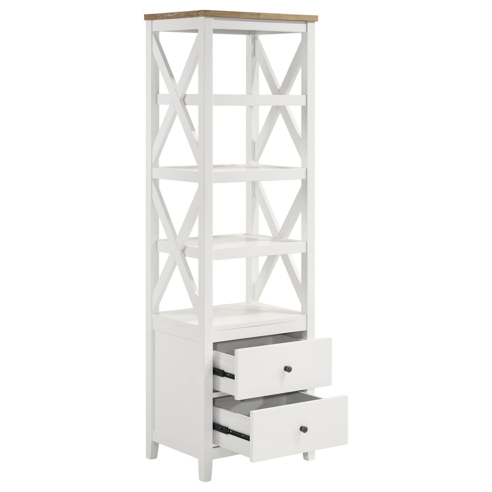Coaster Furniture Hollis 708254 4-shelf Wood Media Tower with Drawers - Brown and White - Image 3
