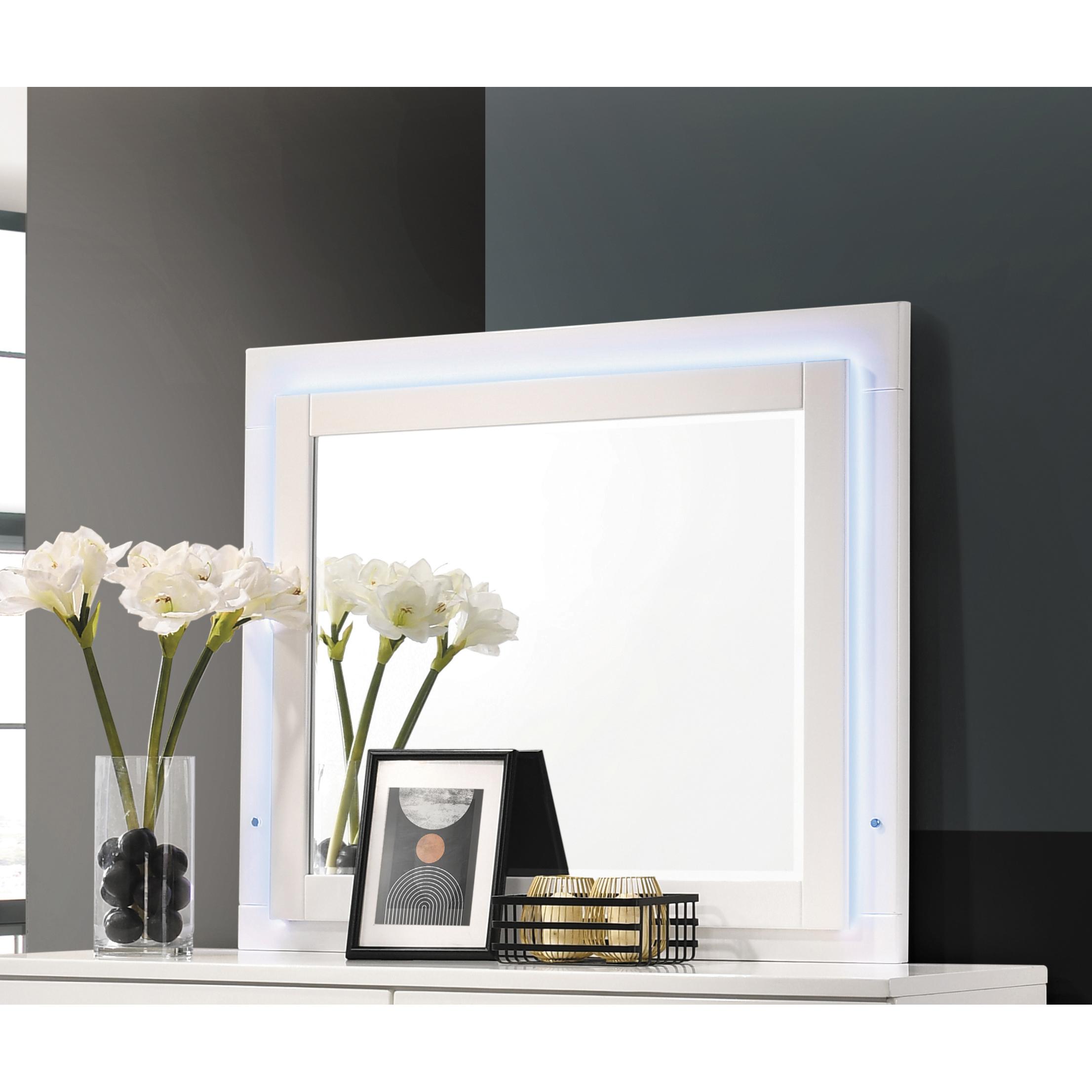 Coaster Furniture Felicity 203504LED Wood LED Dresser Mirror - White High Gloss - Image 2