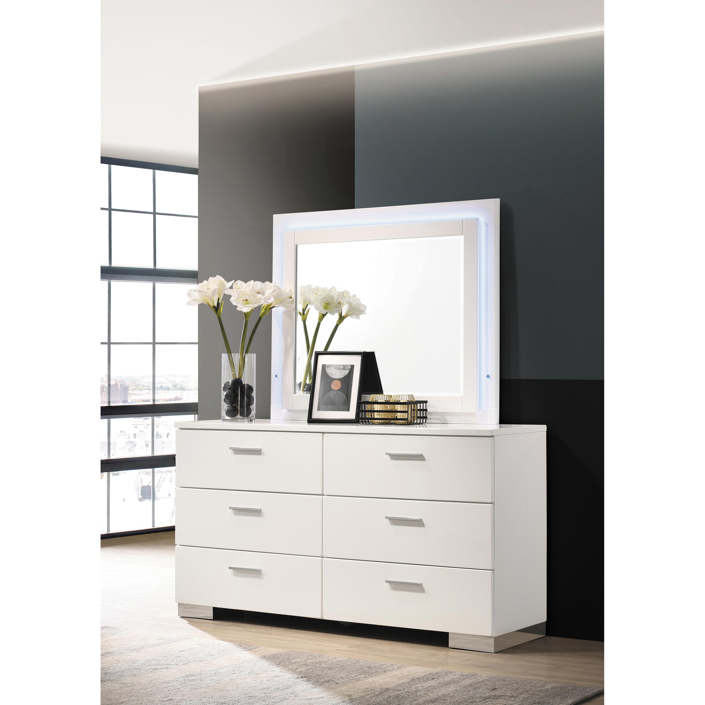 Coaster Furniture Felicity 203504LED Wood LED Dresser Mirror - White High Gloss - Image 3
