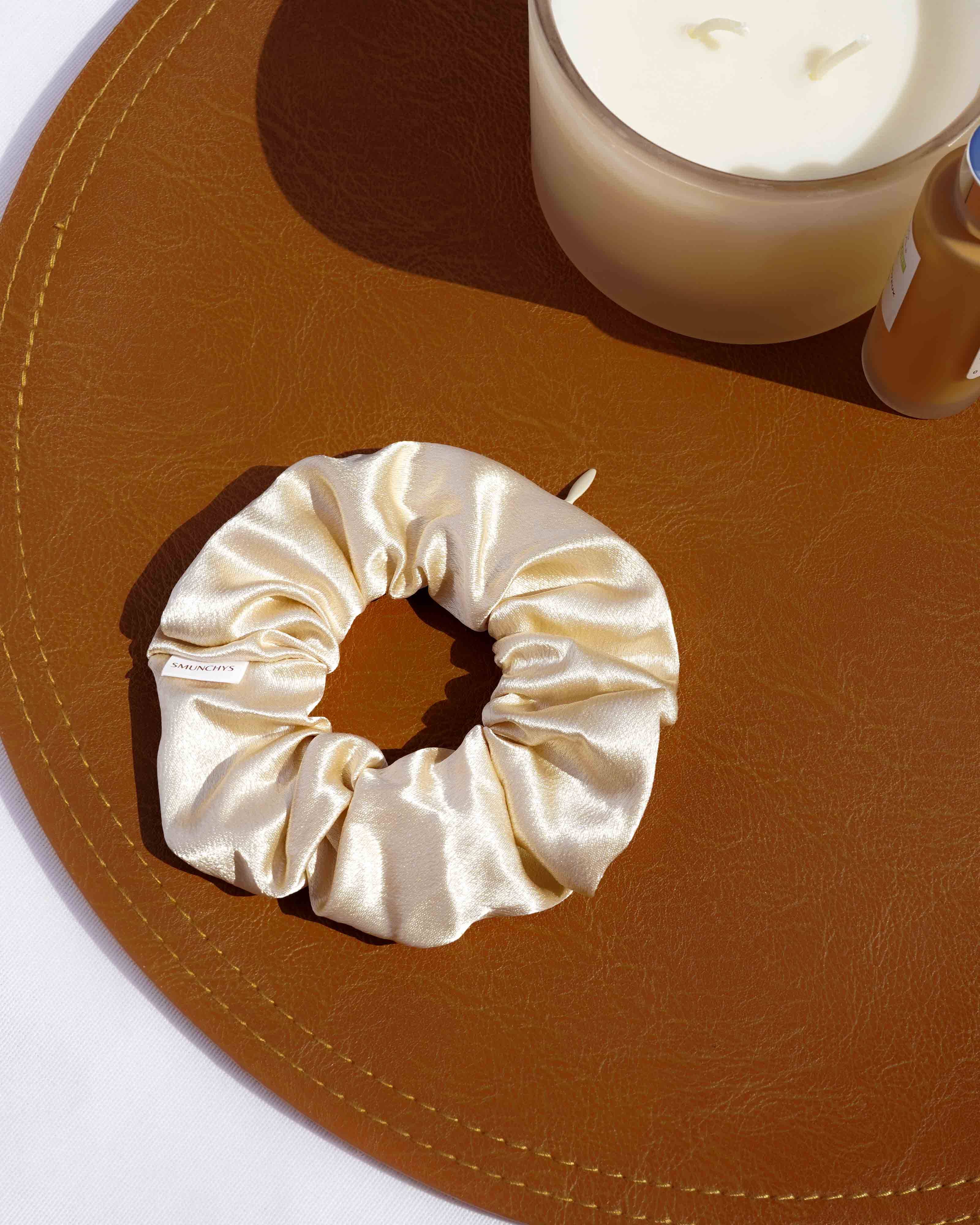Satin Gold Zipper Pocket Scrunchie - Image 3
