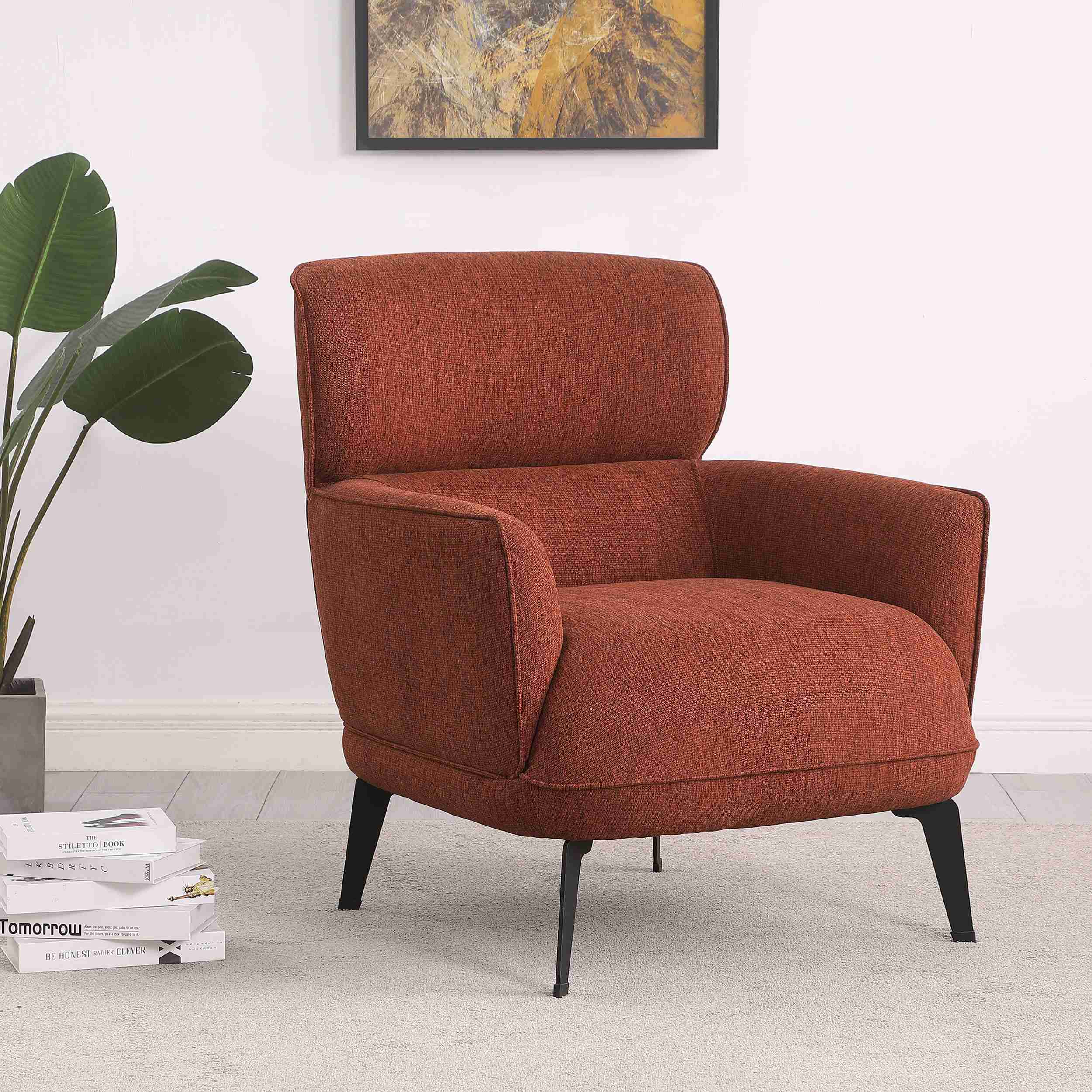 Coaster Furniture Andrea 903081 Upholstered Crecent Arm Accent Chair - Orange - Image 2