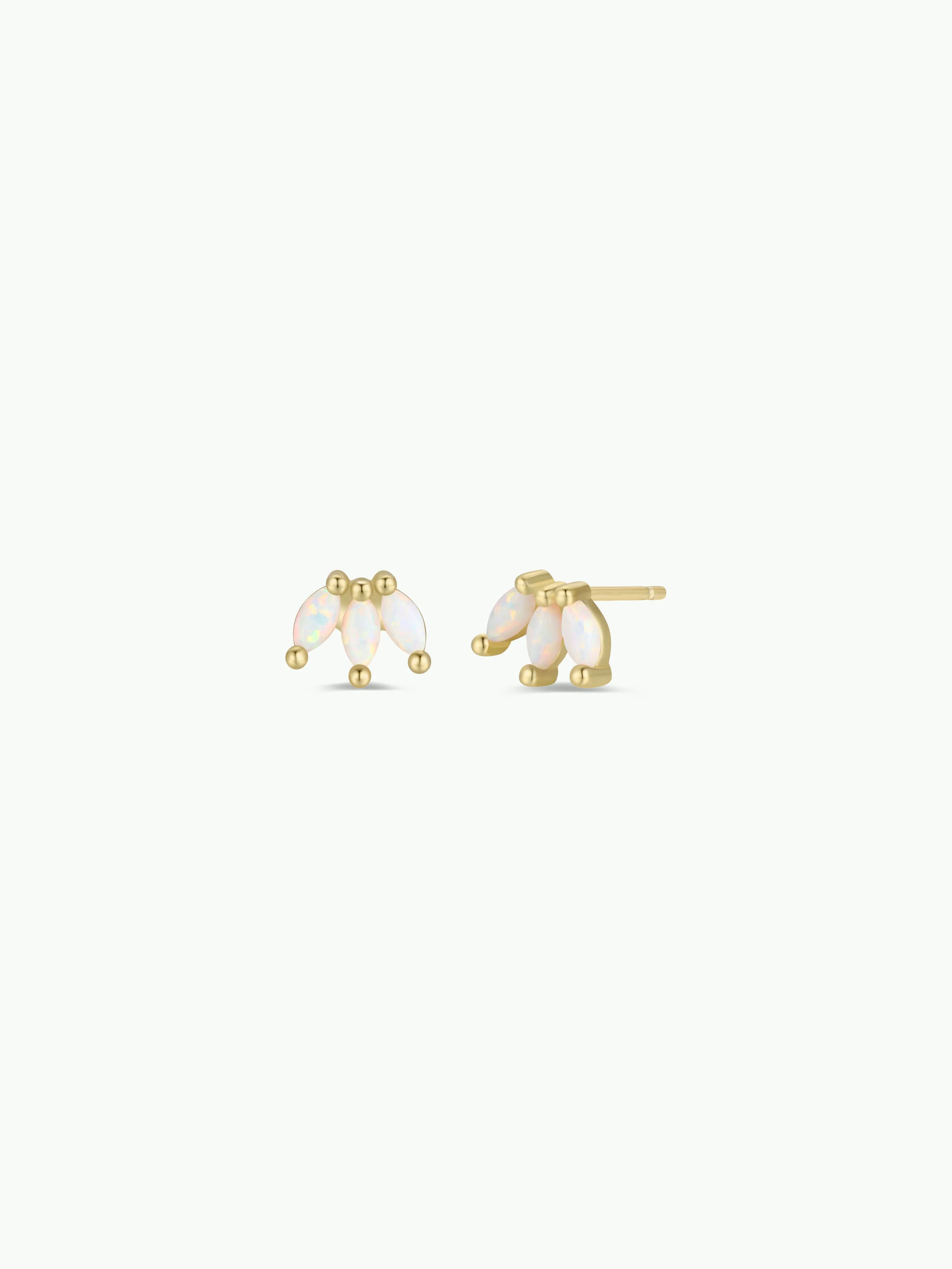 Opal Crown Stud - White - Gold Earrings - Image 1
