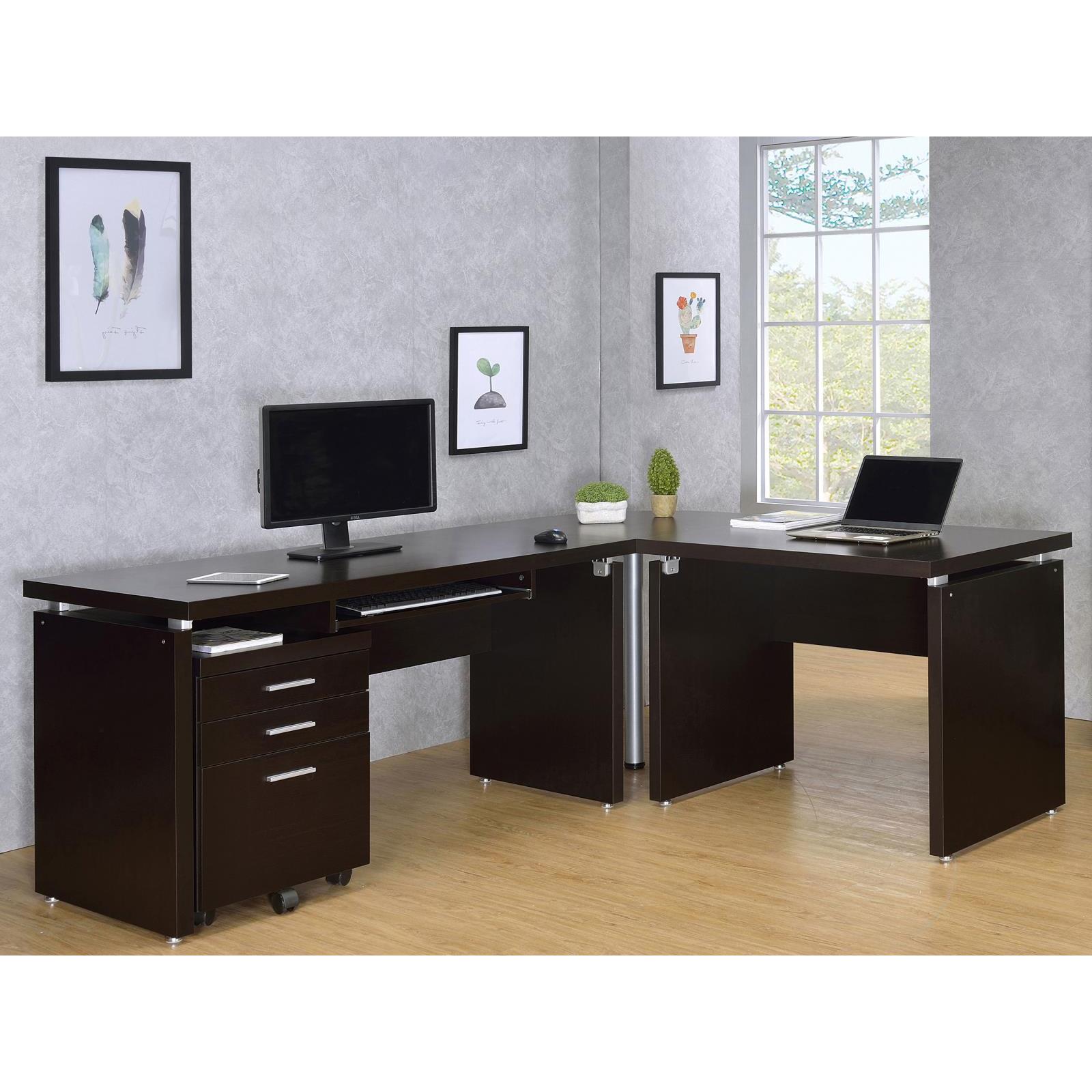 Coaster Furniture Skylar 800891-S4 2-Piece Home Office Set L-Shape Desk With File Cabinet - Cappuccino - Image 2