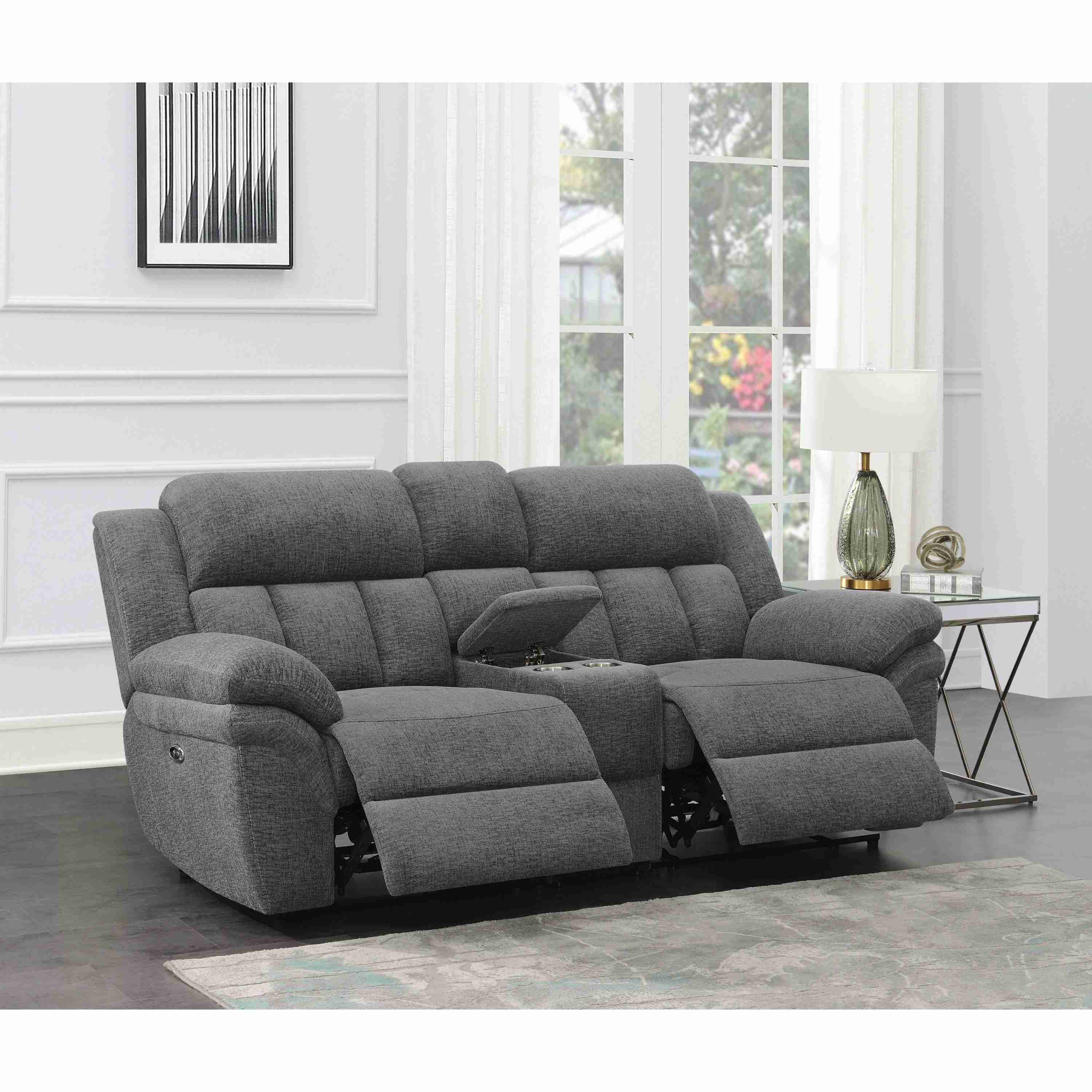 Coaster Furniture Bahrain 609542P Upholstered Power Loveseat - Charcoal - Image 2