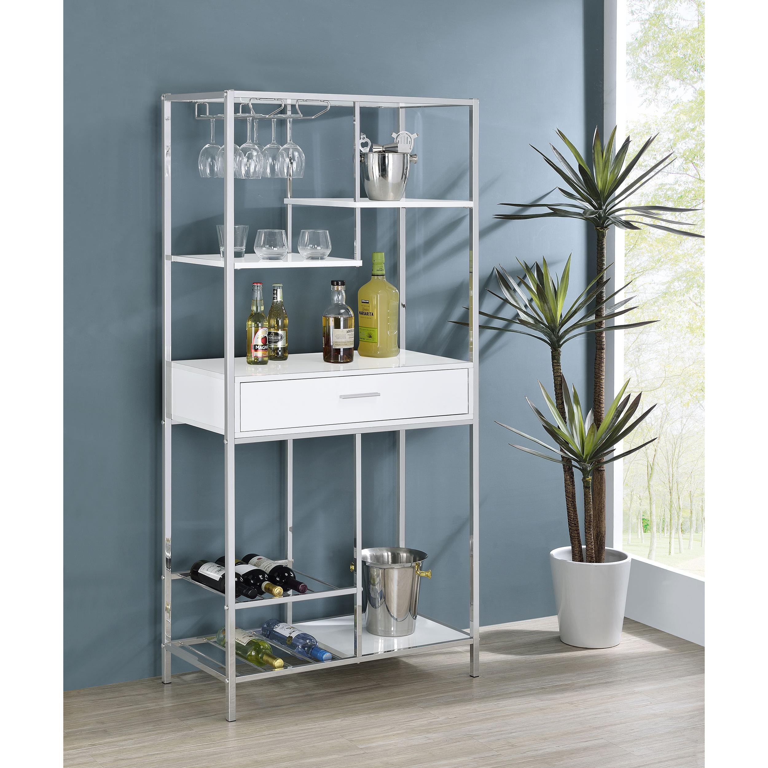 Coaster Furniture Figueroa 182034 5-shelf LED Wine Storage Bar Cabinet – White High Gloss