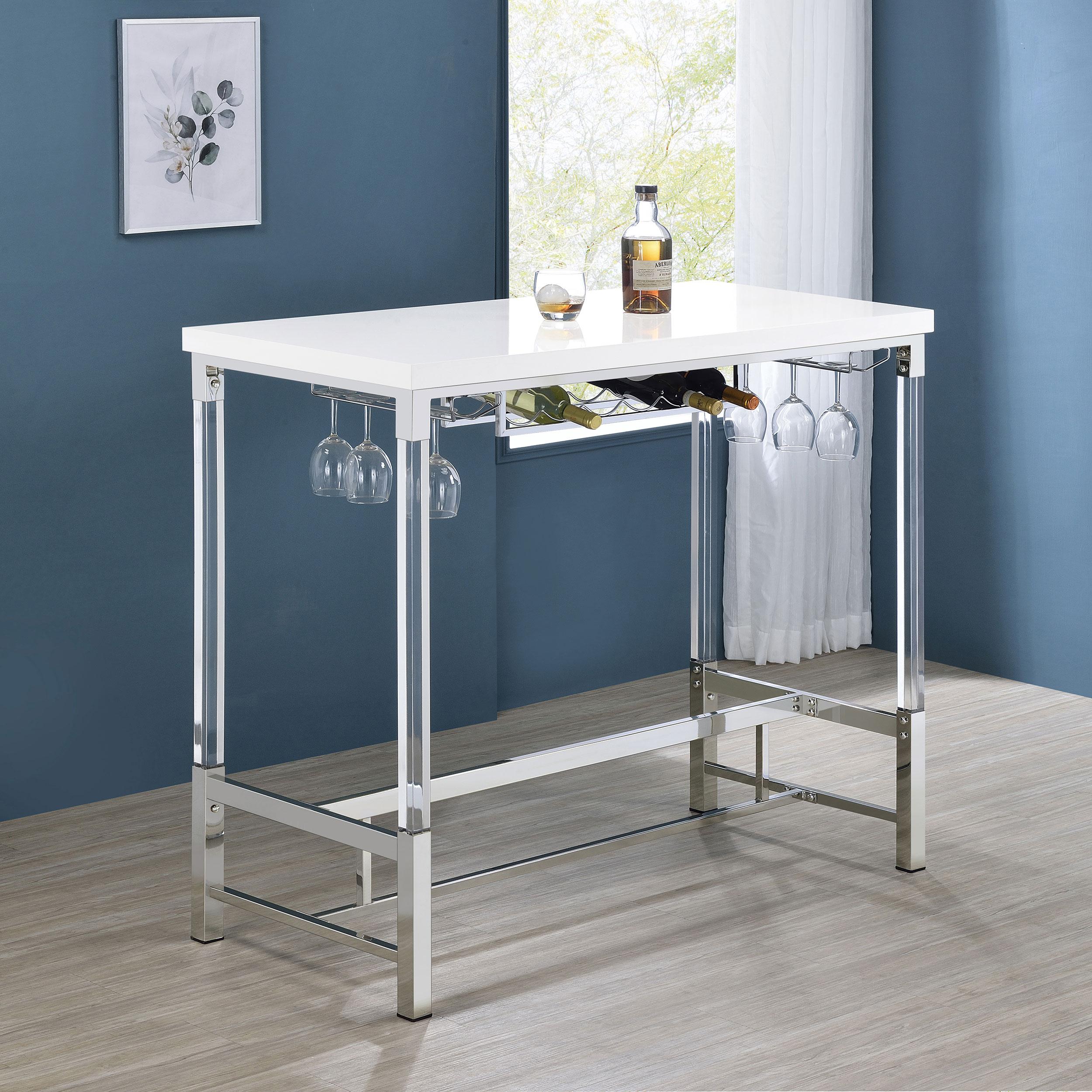 Coaster Furniture Norcrest 182101 47-inch Acrylic Leg Bar Table - White High Gloss - Image 2