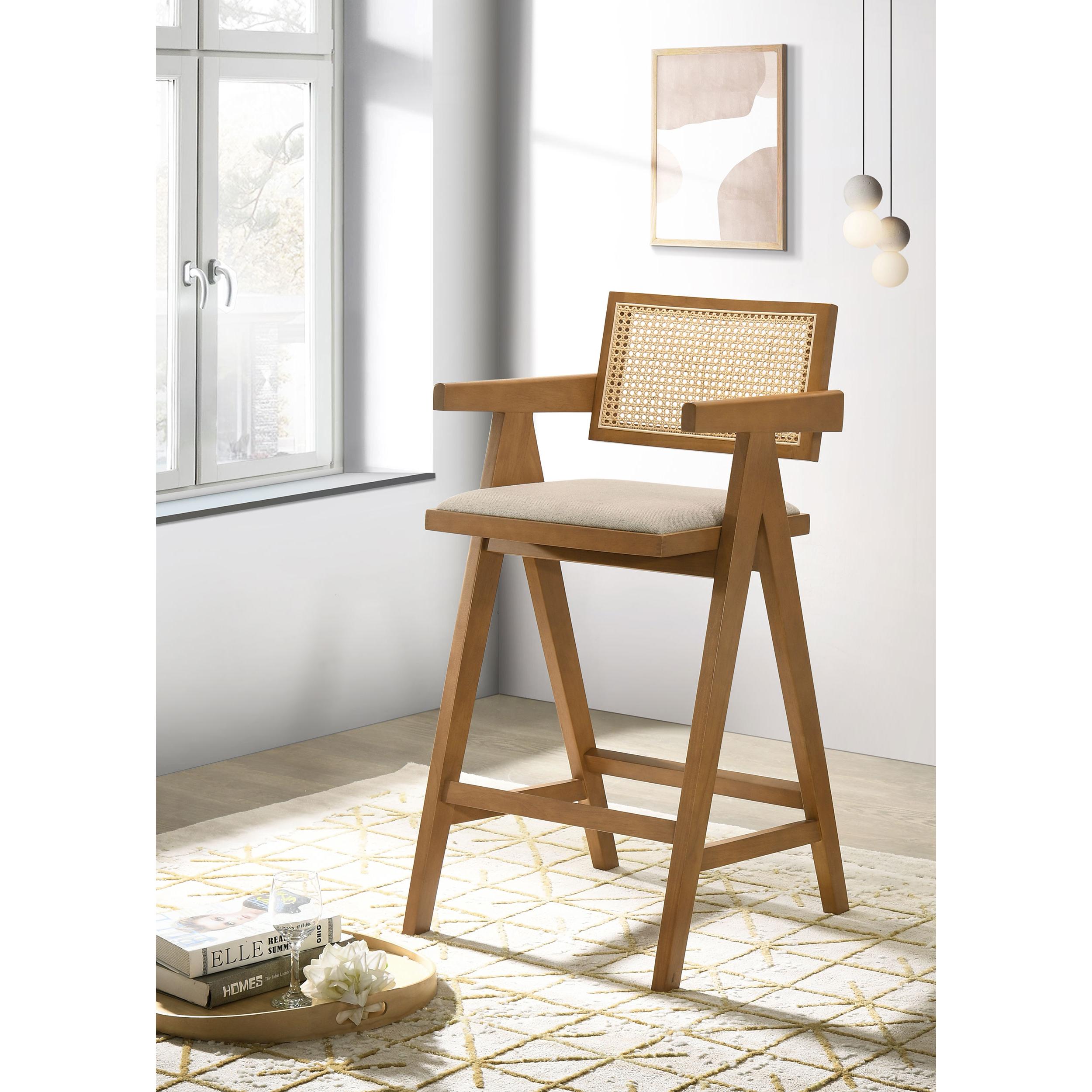 Coaster Furniture Kane 182677 Woven Rattan Wood Bar Chair - Light Walnut - Image 2