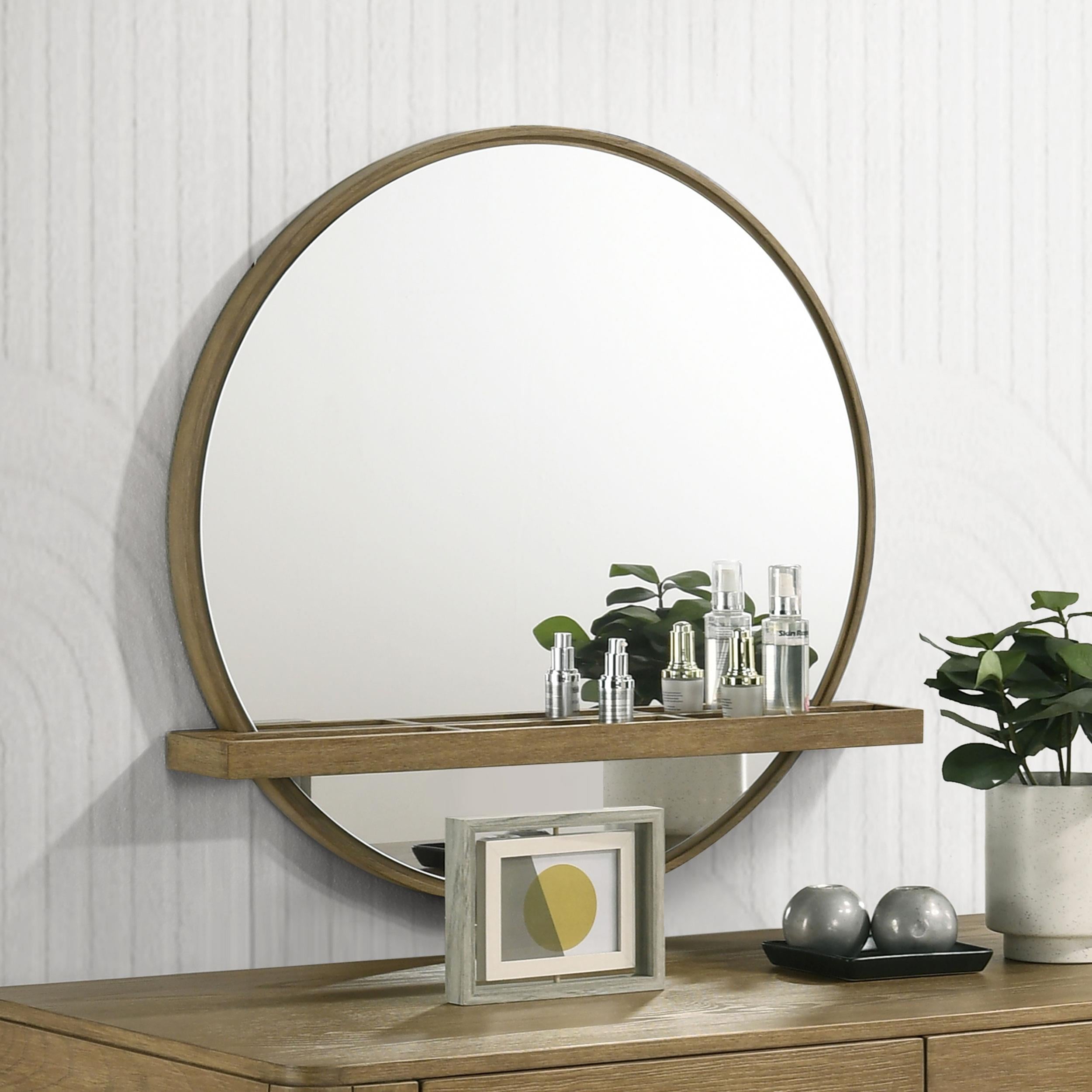 Coaster Furniture Arini 224308 Round Vanity Wall Mirror with Shelf - Sand Wash - Image 3