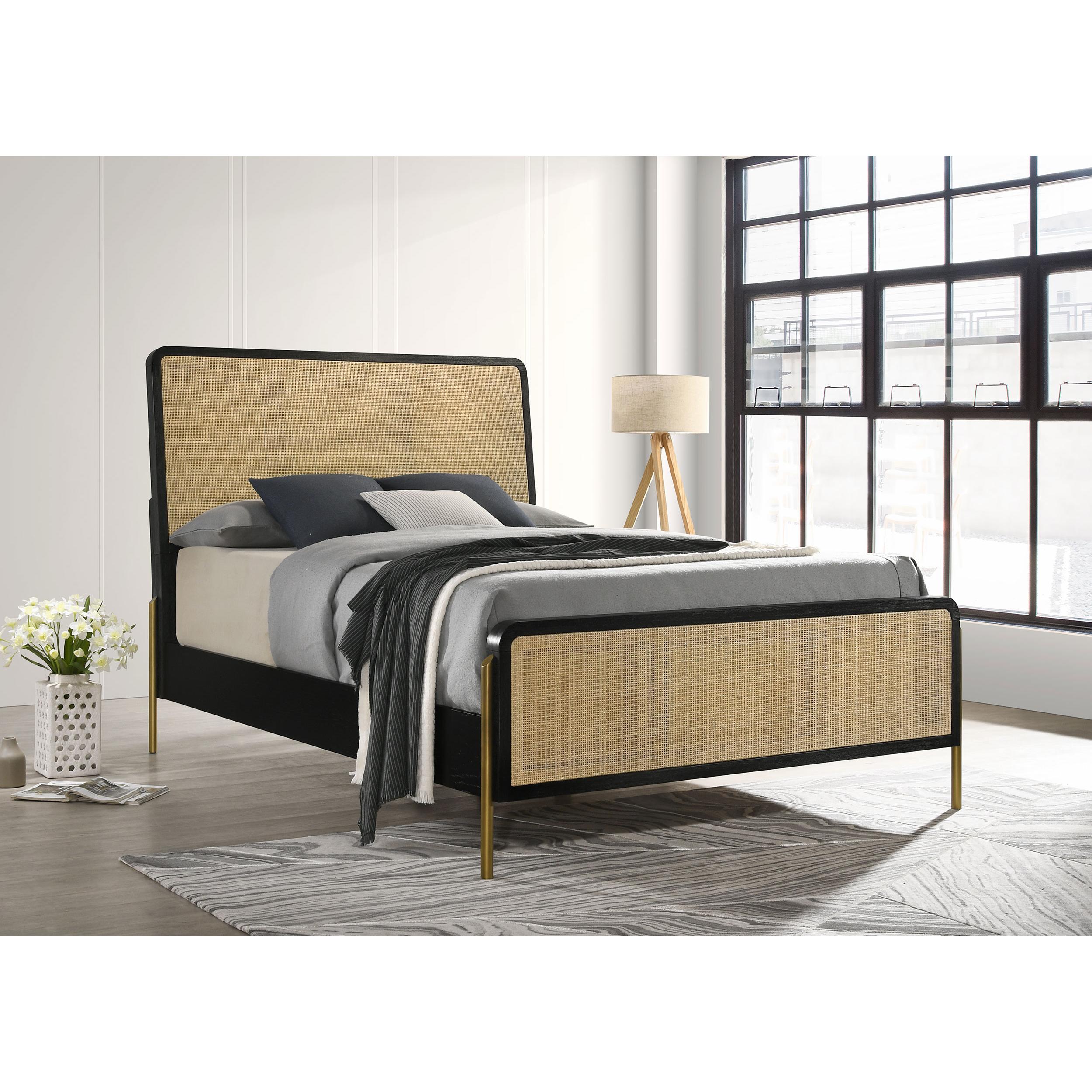 Coaster Furniture Arini 224330Q Rattan Queen Panel Bed - Black and Natural - Image 2