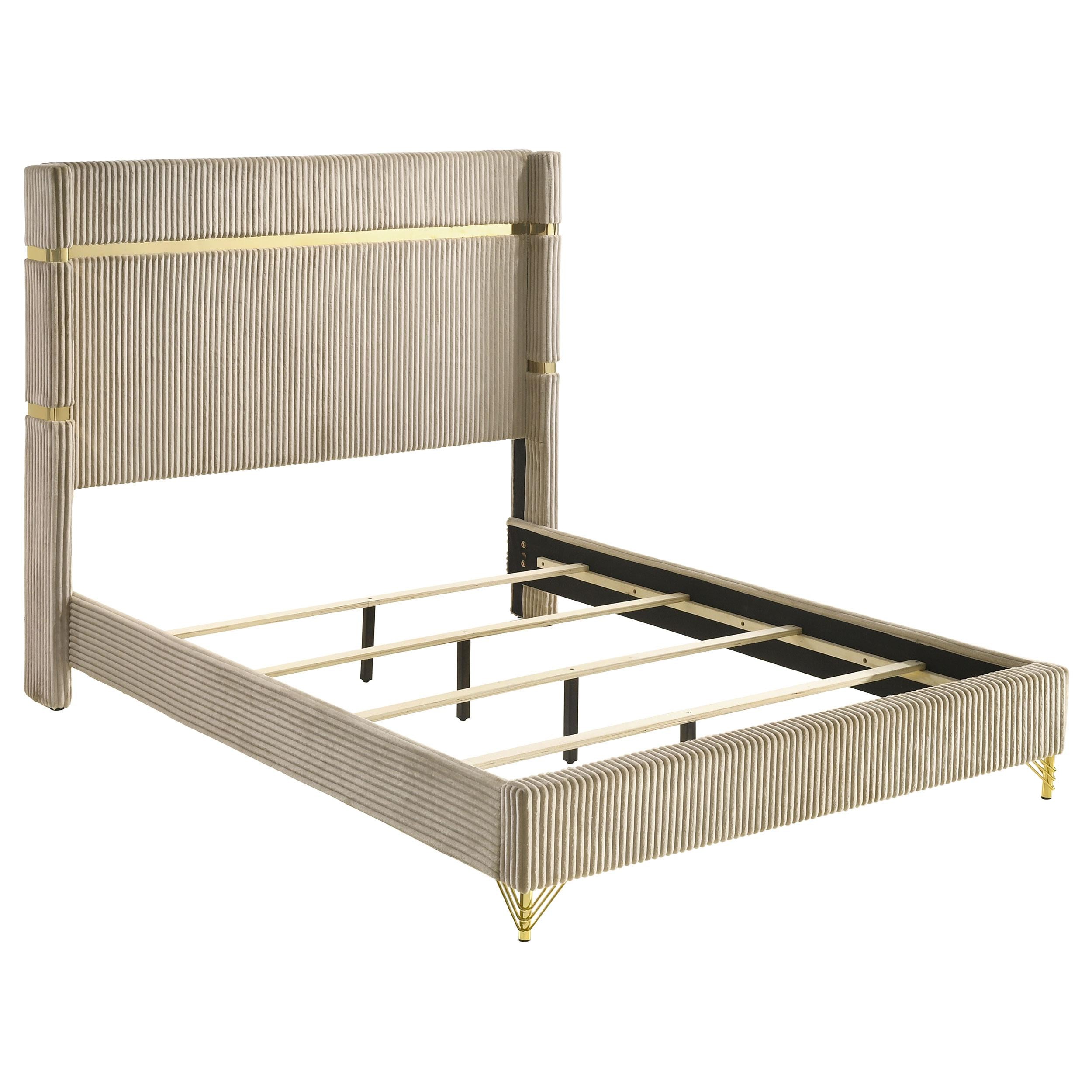 Coaster Furniture Lucia 224731Q 61-inch Upholstered Queen Wingback Bed - Beige - Image 1