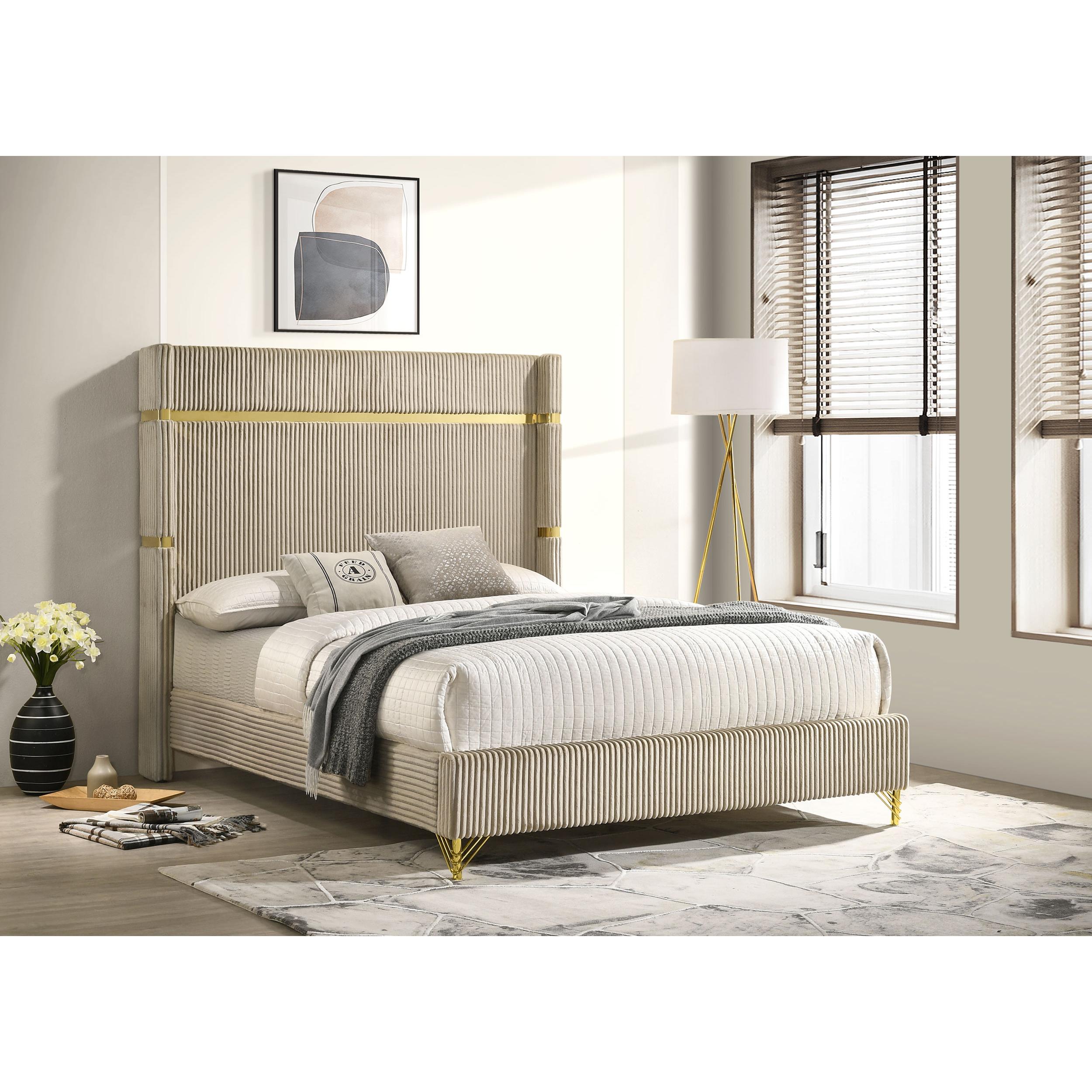 Coaster Furniture Lucia 224731Q 61-inch Upholstered Queen Wingback Bed - Beige - Image 2