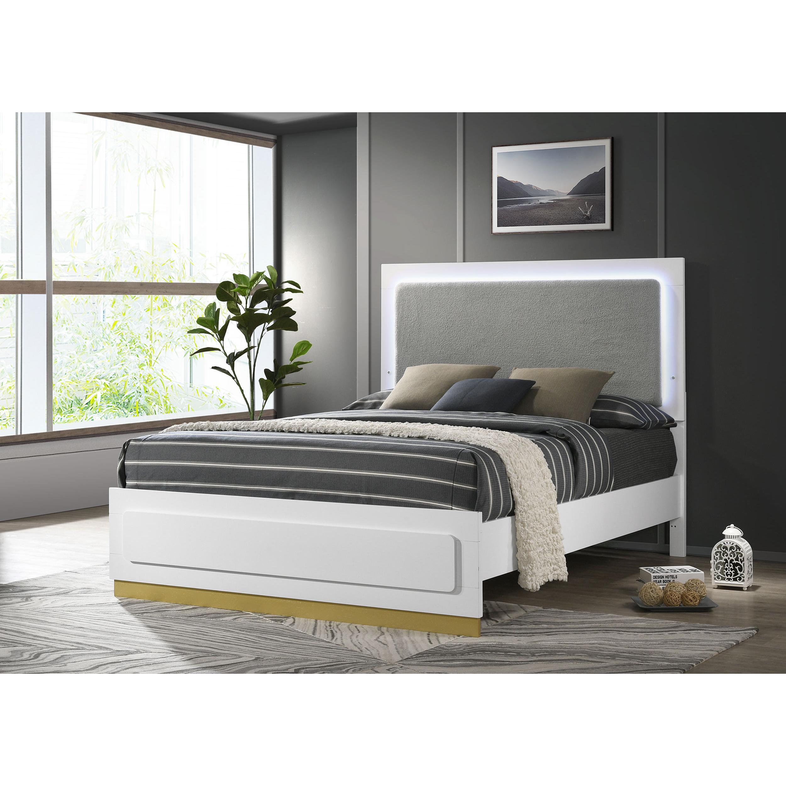 Coaster Furniture Caraway 224771KE Wood Eastern King LED Panel Bed - White - Image 2