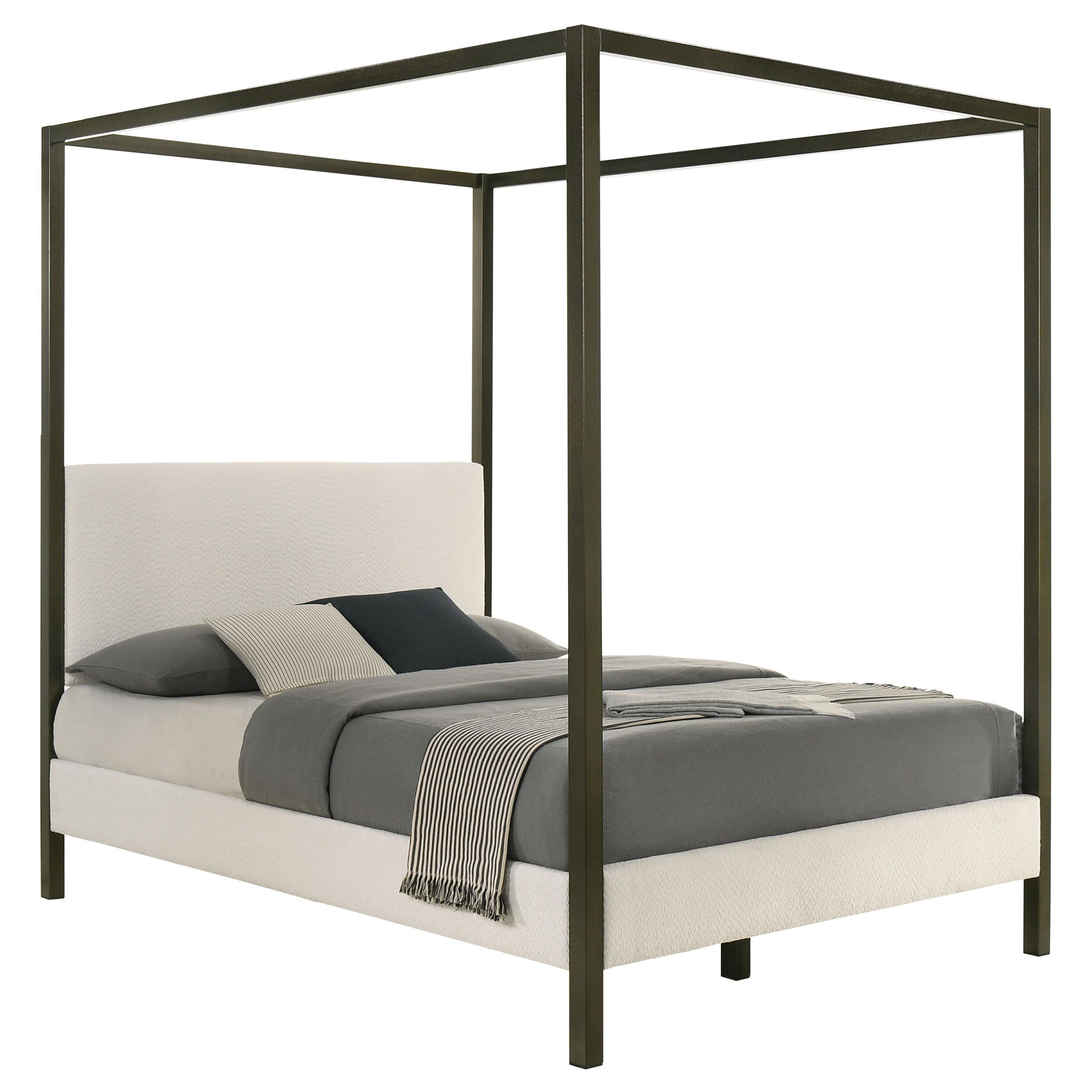 Coaster Furniture Monroe 300834Q Upholstered Queen Canopy Bed - Vanilla - Image 1
