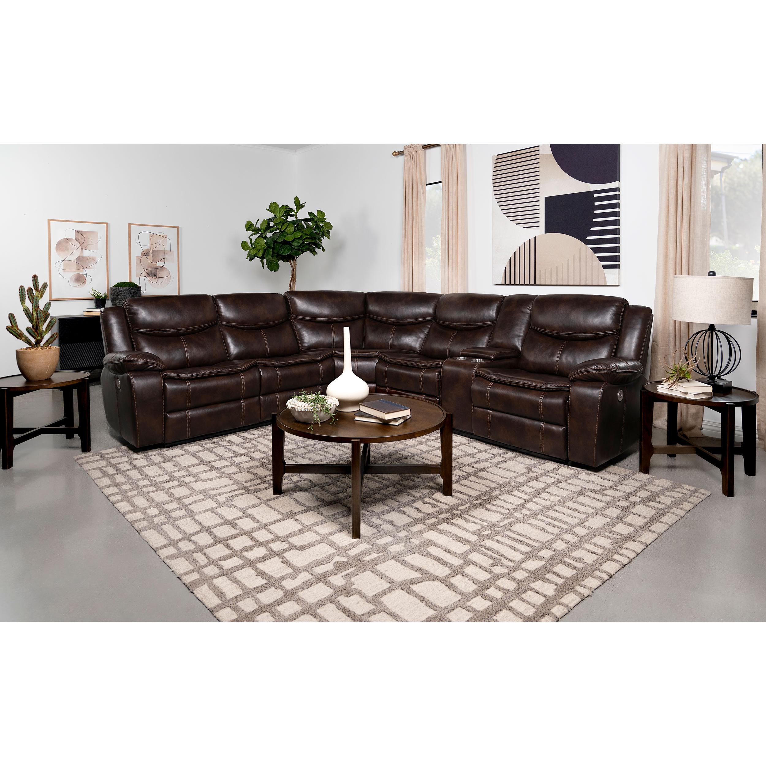 Coaster Furniture Sycamore 610190P Upholstered Power Reclining Sectional Sofa - Brown - Image 2