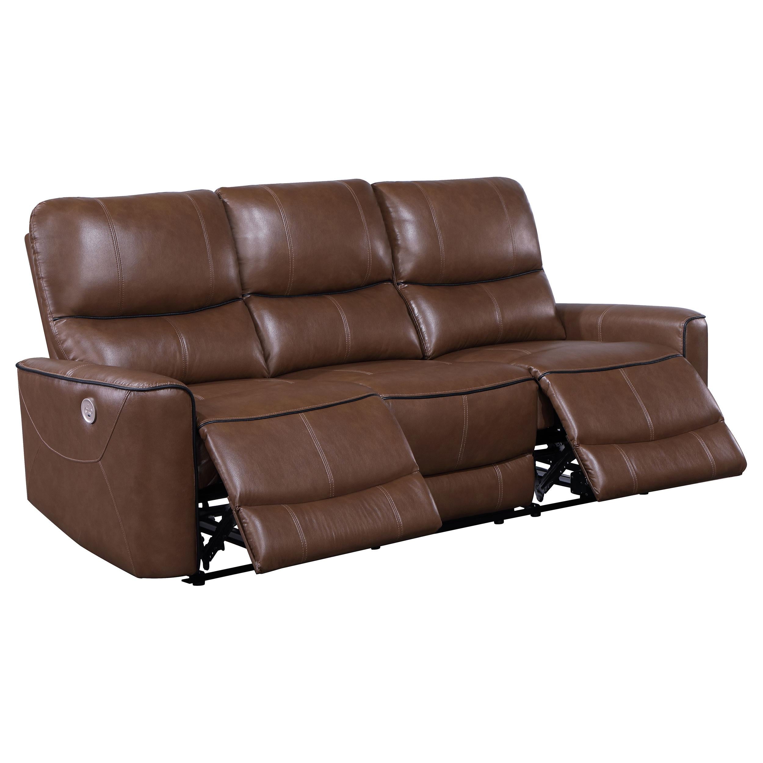 Coaster Furniture Greenfield 610264P Upholstered Power Reclining Sofa - Saddle Brown - Image 2