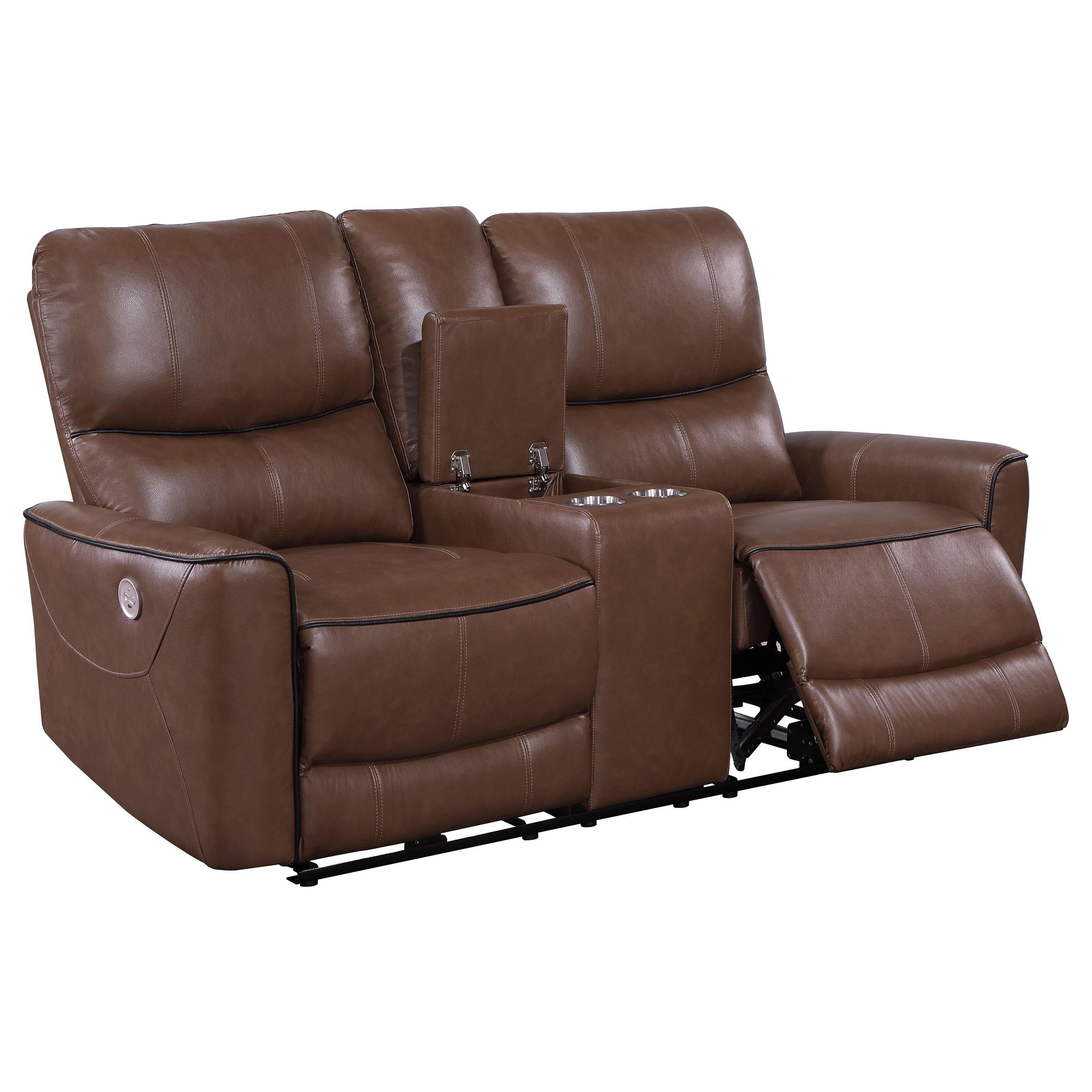 Coaster Furniture Greenfield 610265P Upholstered Power Reclining Loveseat - Saddle Brown - Image 2