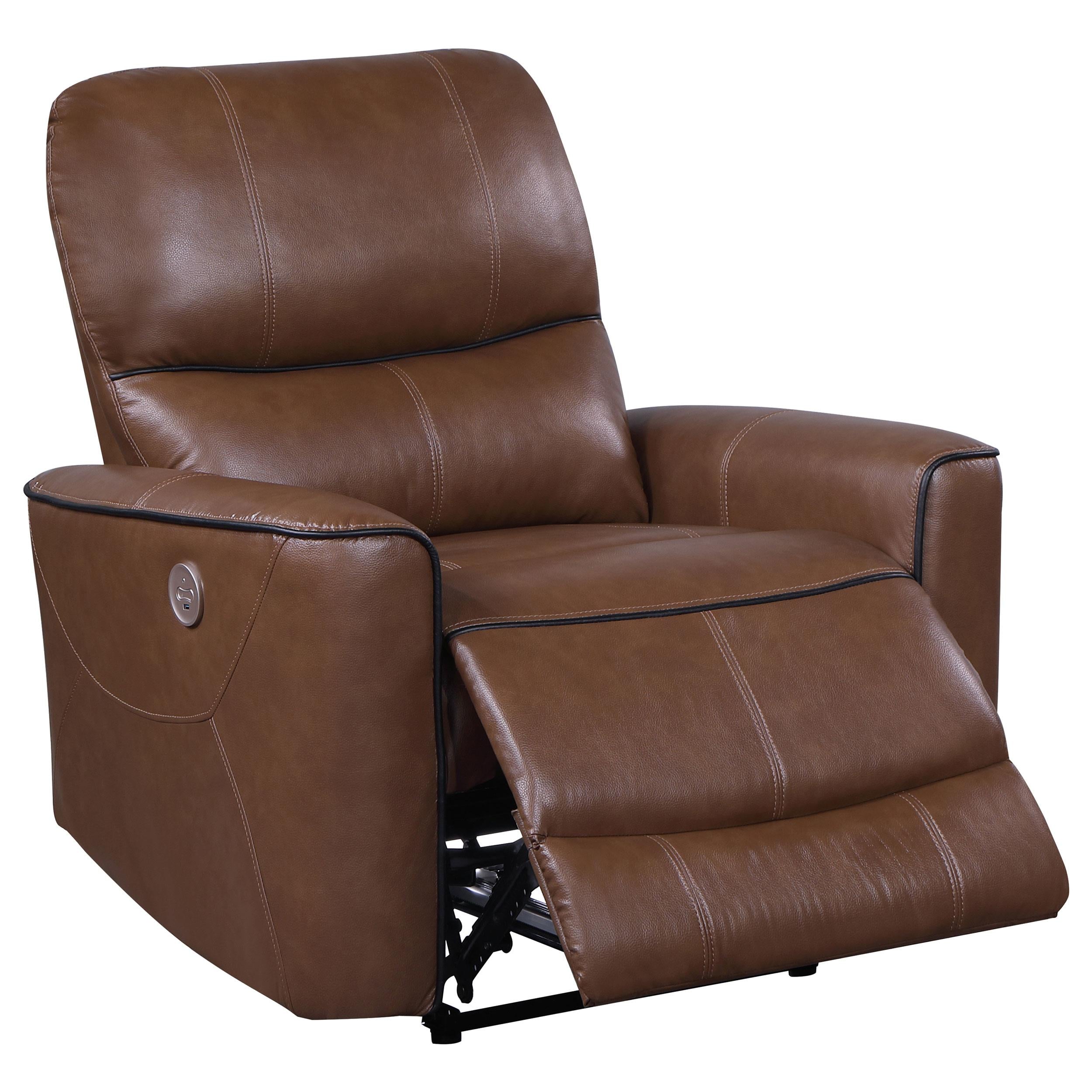Coaster Furniture Greenfield 610266P Upholstered Power Recliner Chair - Saddle Brown - Image 2