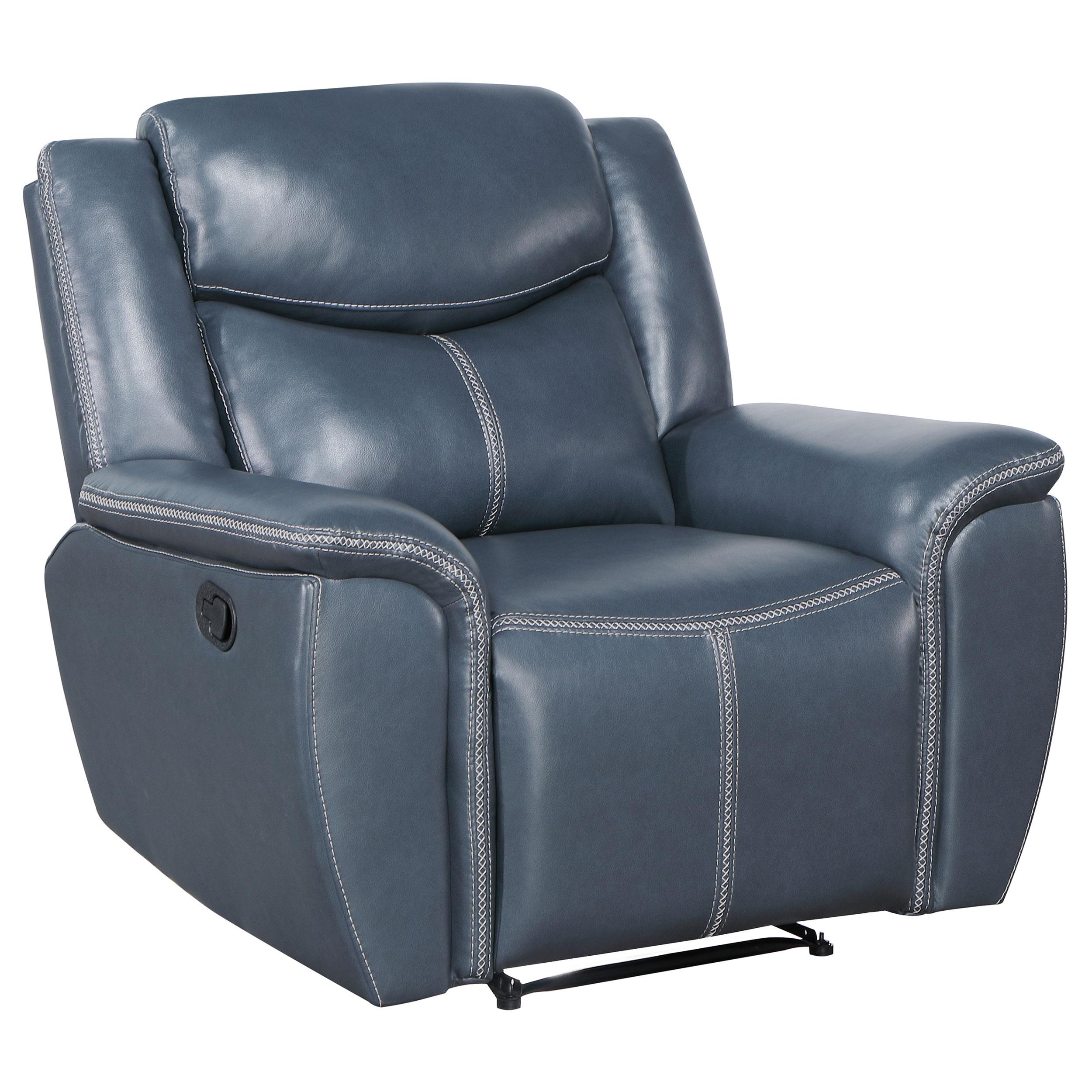 Coaster Furniture Sloane 610273 Upholstered Padded Arm Recliner Chair – Blue