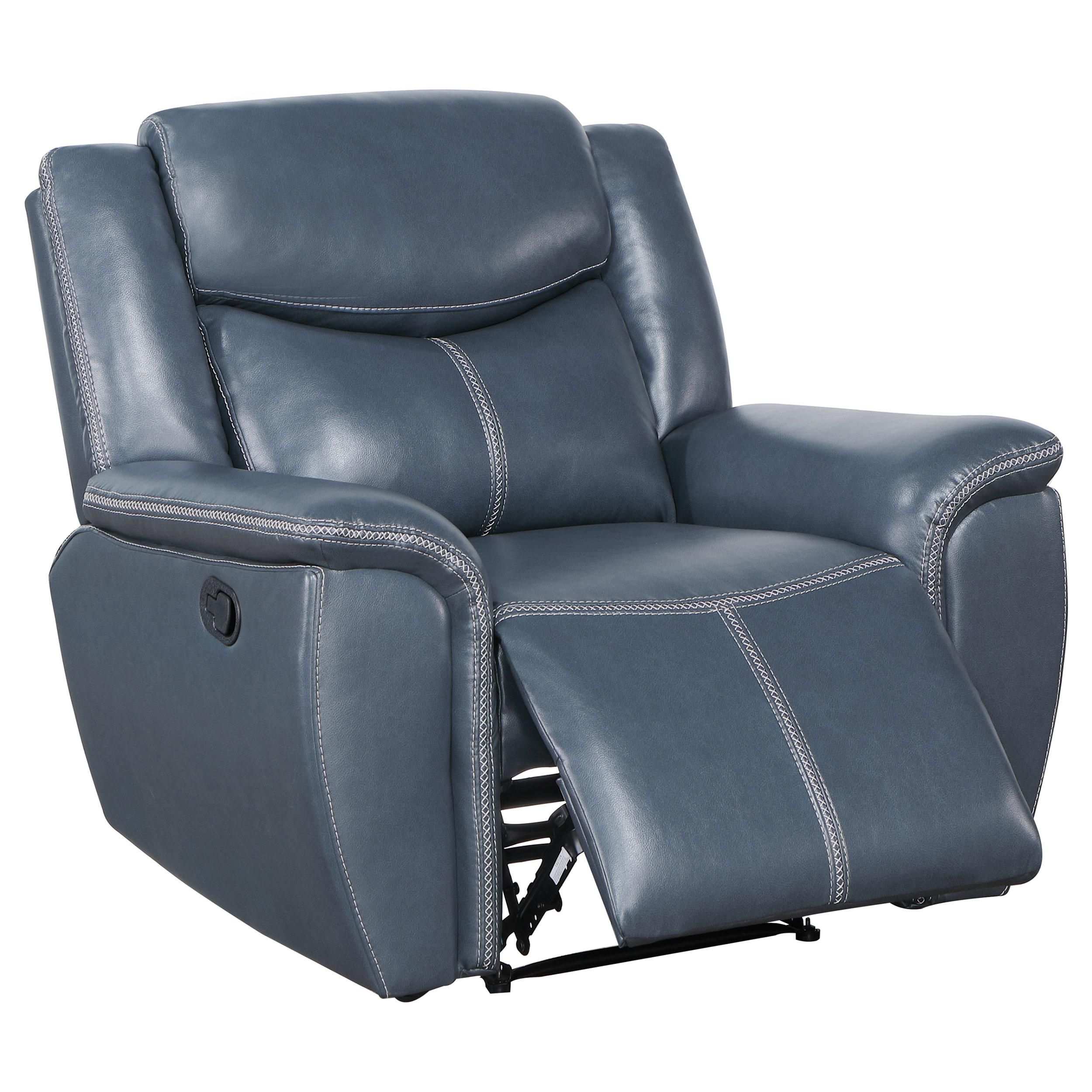 Coaster Furniture Sloane 610273 Upholstered Padded Arm Recliner Chair - Blue - Image 3