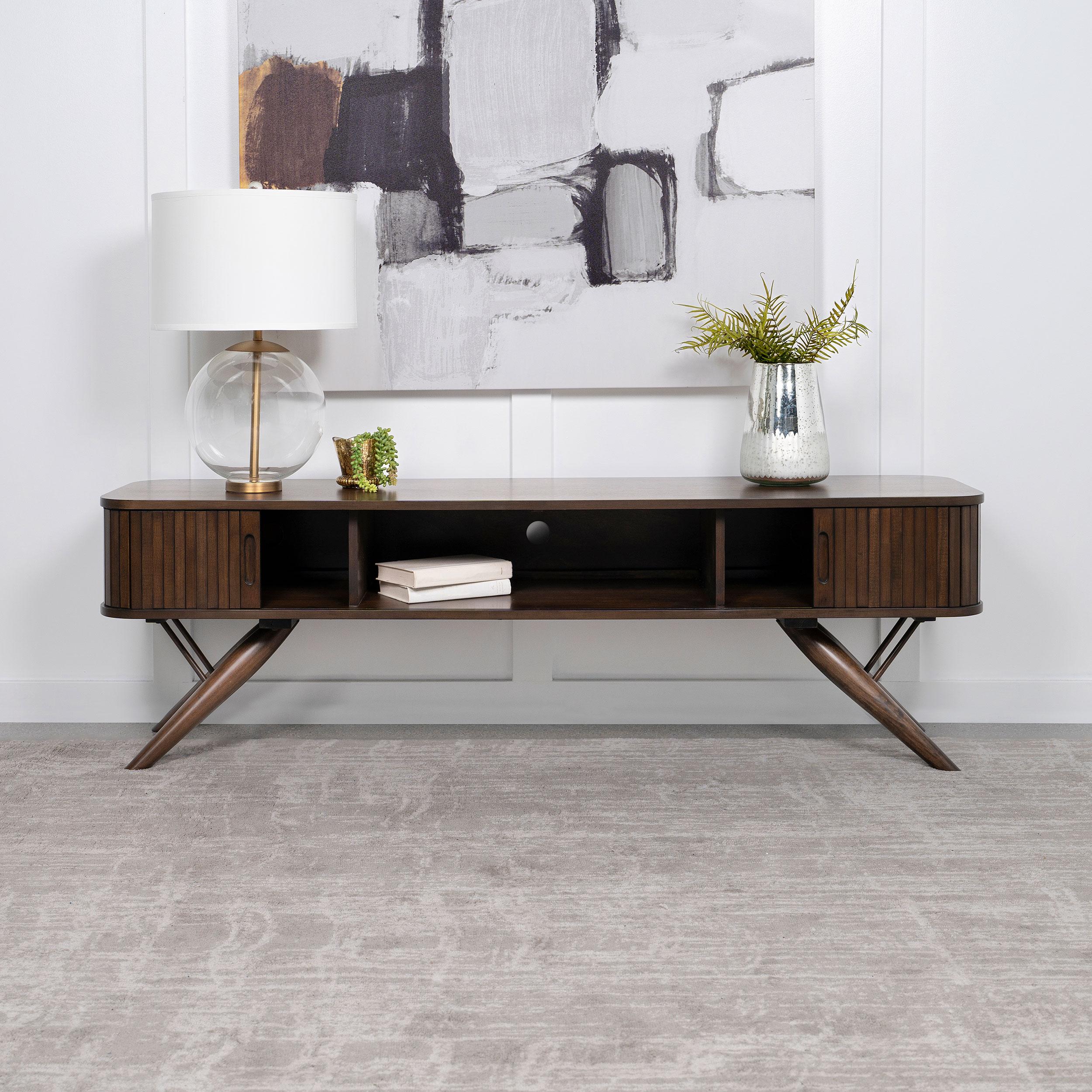 Coaster Furniture Valna 701713 Wood 71" TV Stand with Sliding Doors - Walnut - Image 2