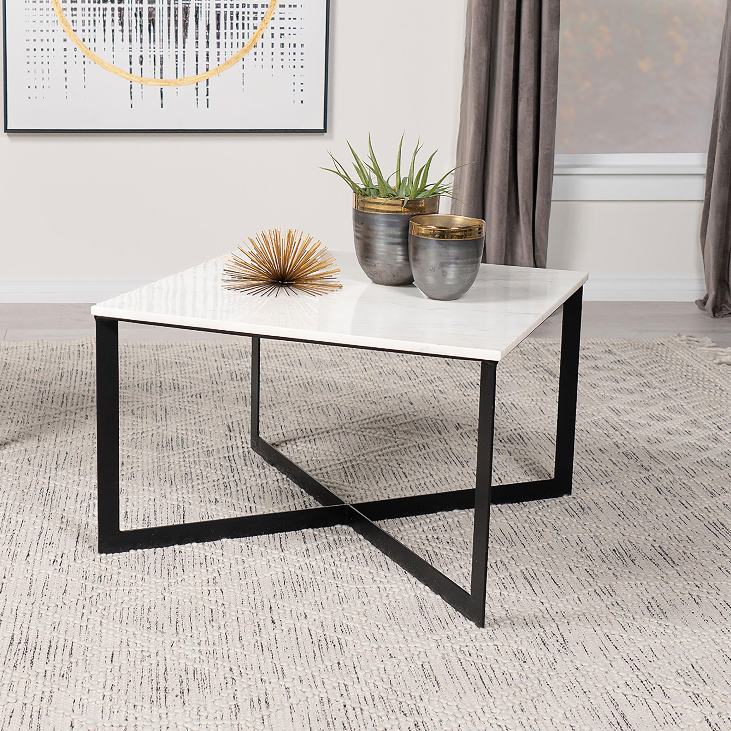 Coaster Furniture Tobin 707698 Square Marble Top Coffee Table - White and Black - Image 2