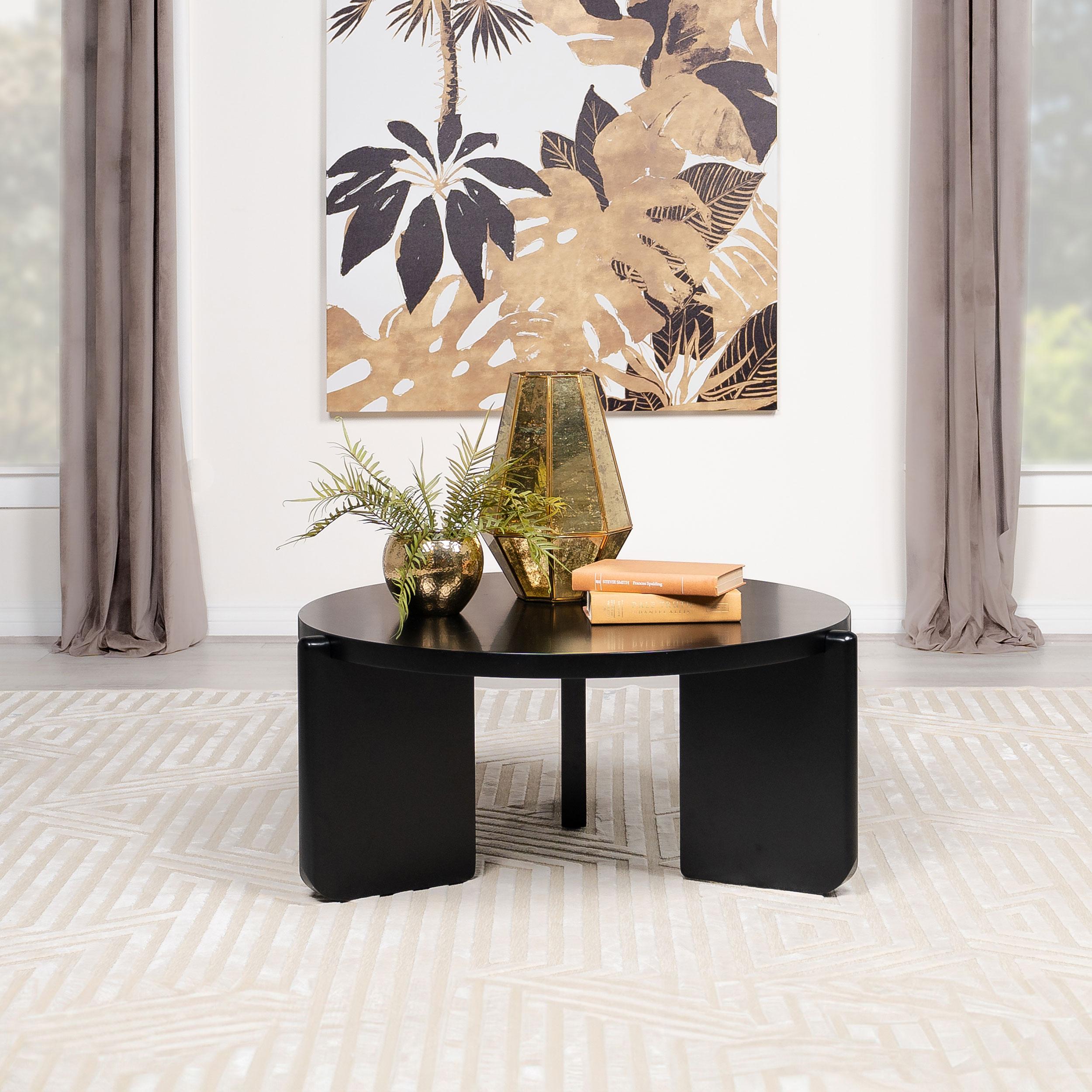 Coaster Furniture Cordova 709678 Round Solid Wood Coffee Table - Black - Image 2