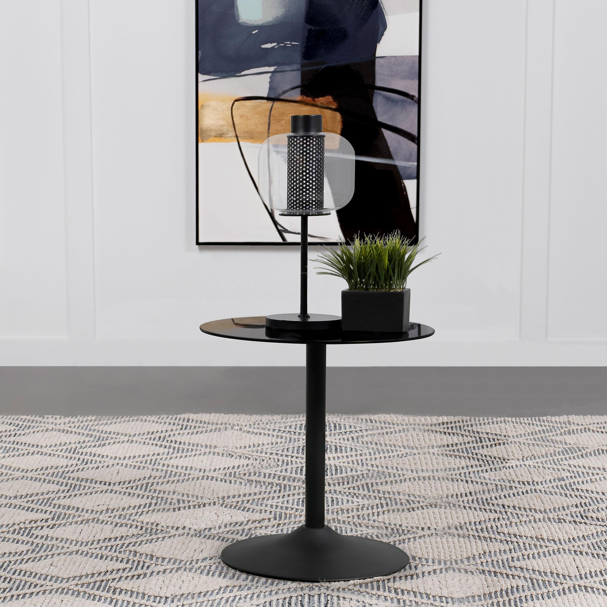 Coaster Furniture Ganso 709687 Round Metal End Table With Tempered Glass Top - Black - Image 2