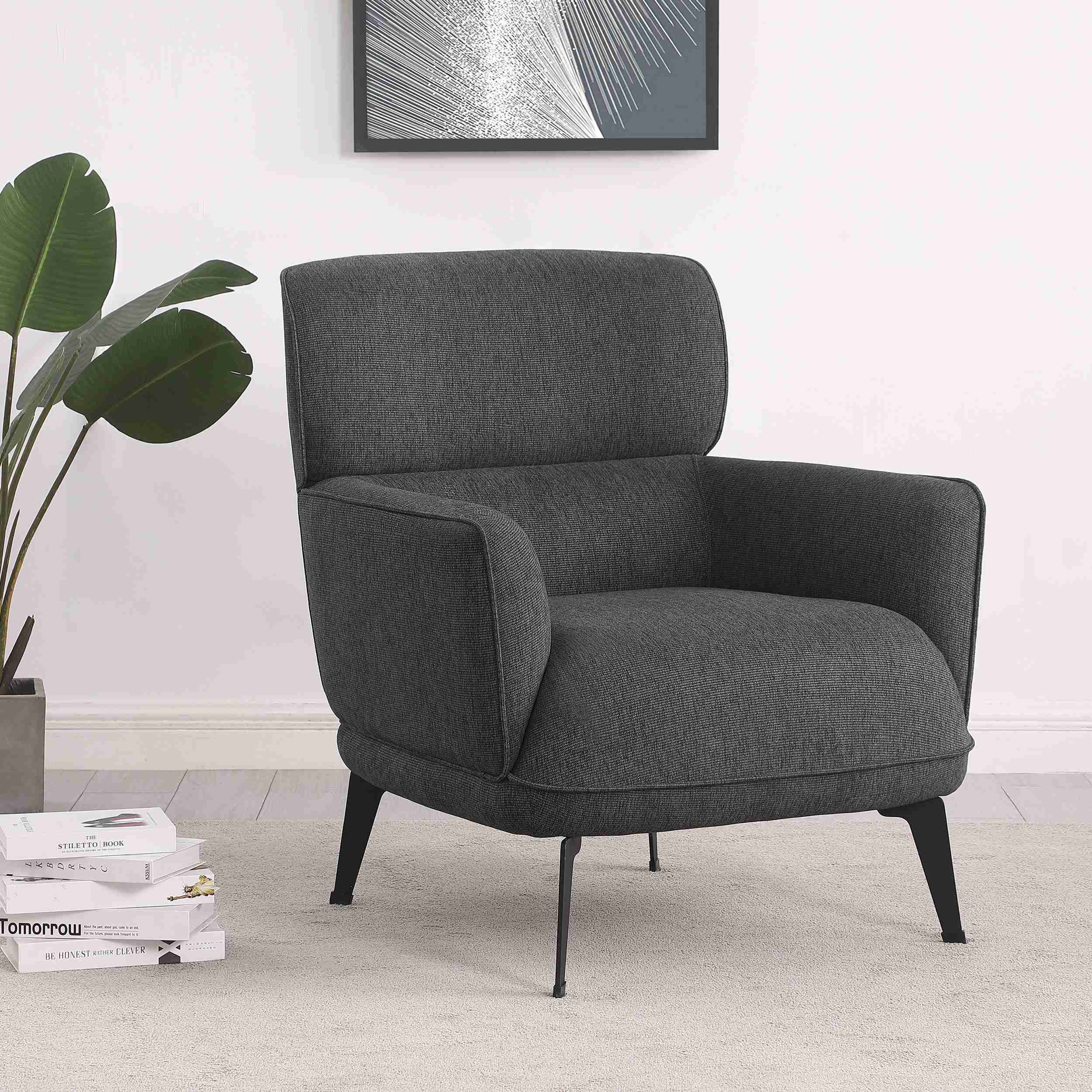 Coaster Furniture Andrea 903082 Upholstered Crecent Arm Accent Chair - Grey - Image 2
