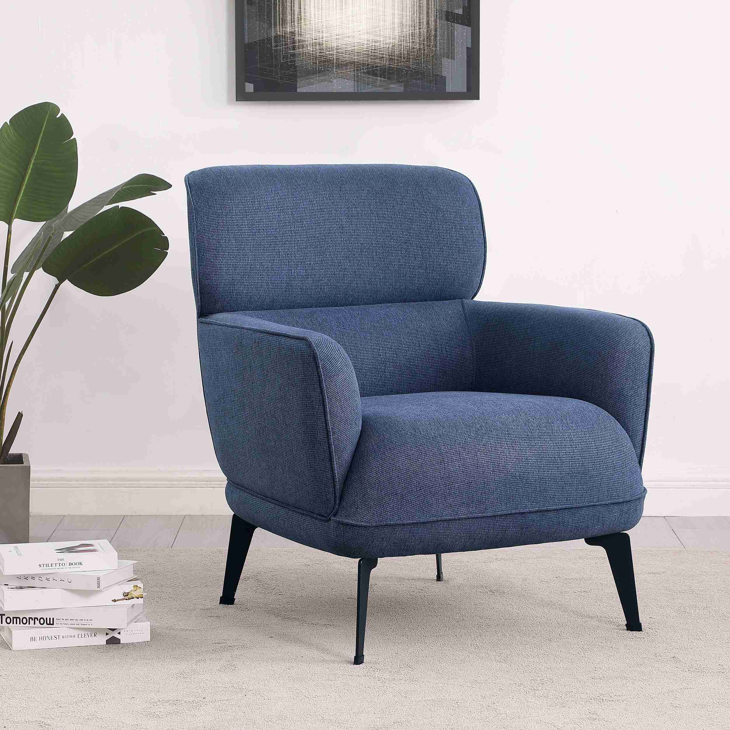 Coaster Furniture Andrea 903083 Upholstered Crecent Arm Accent Chair - Blue - Image 2